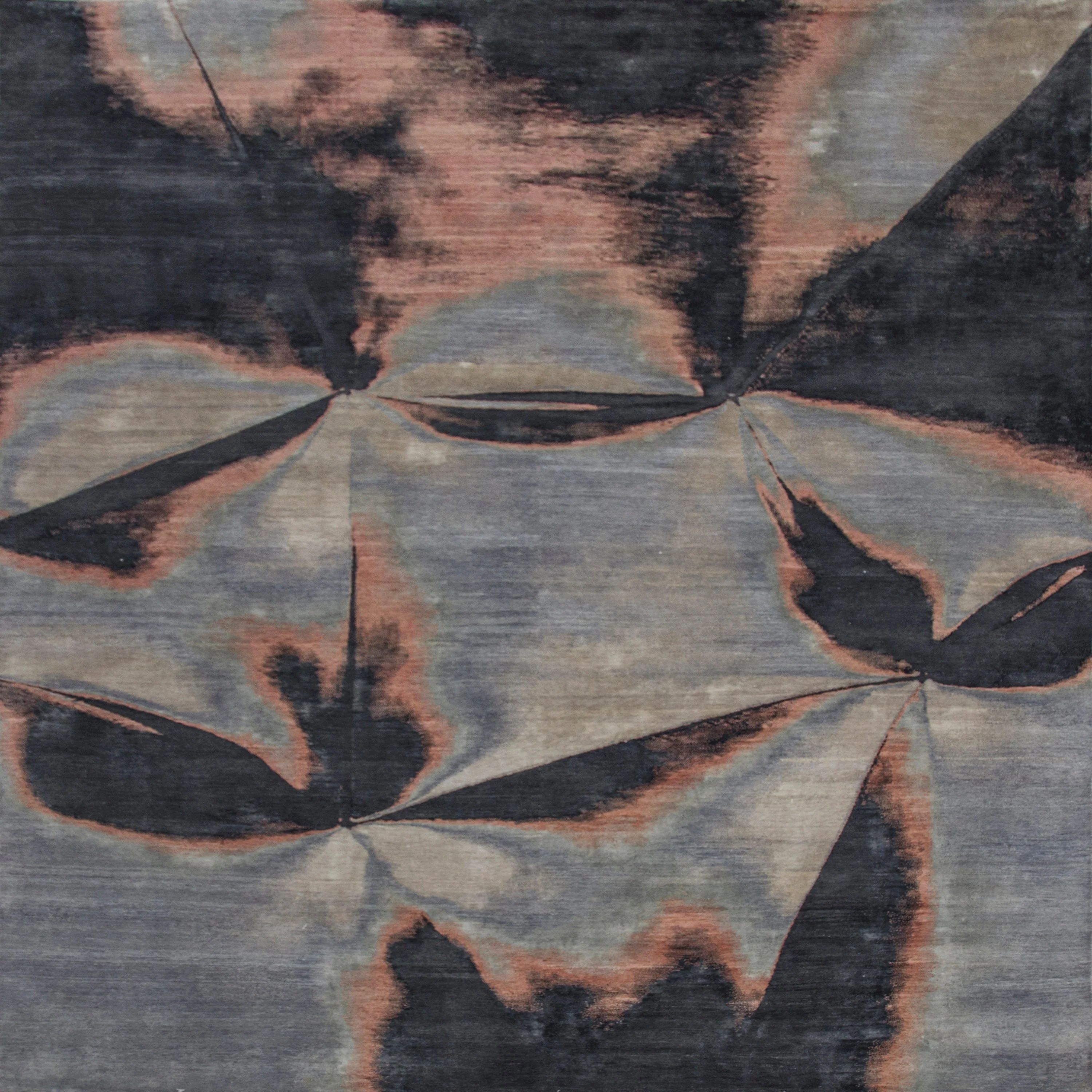 Rust Silver Contemporary Silk Wool Blend Rug - 9' x 12' - Image 5