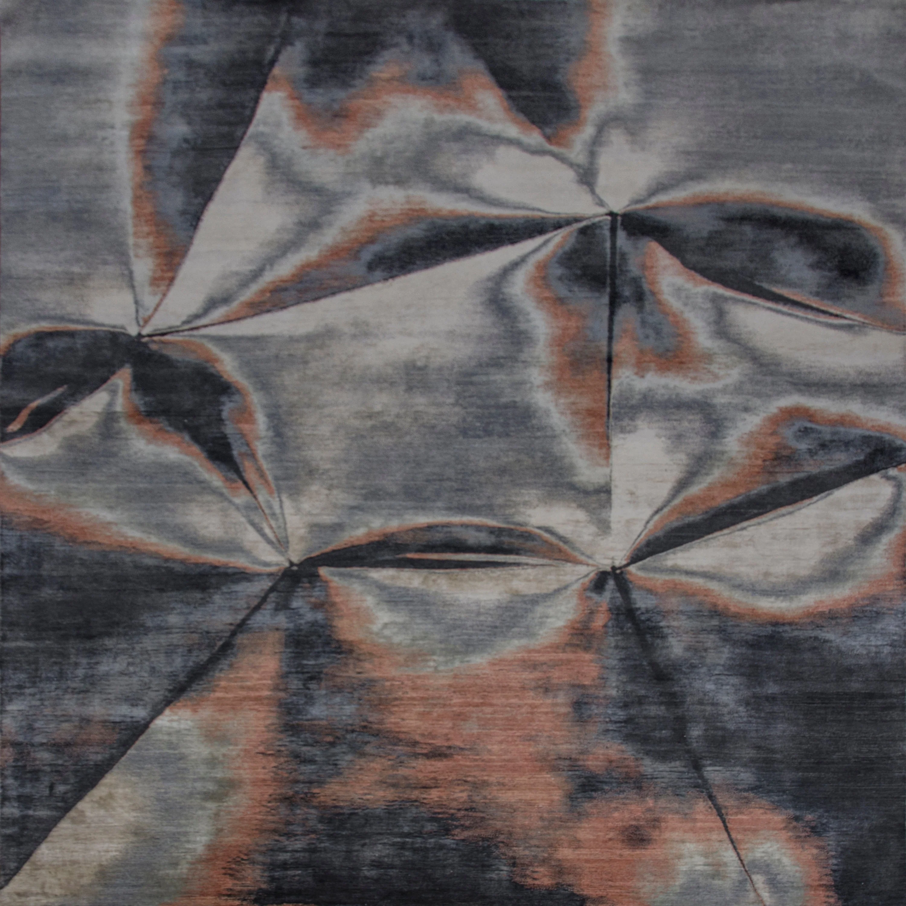 Rust Silver Contemporary Silk Wool Blend Rug - 9' x 12' - Image 6