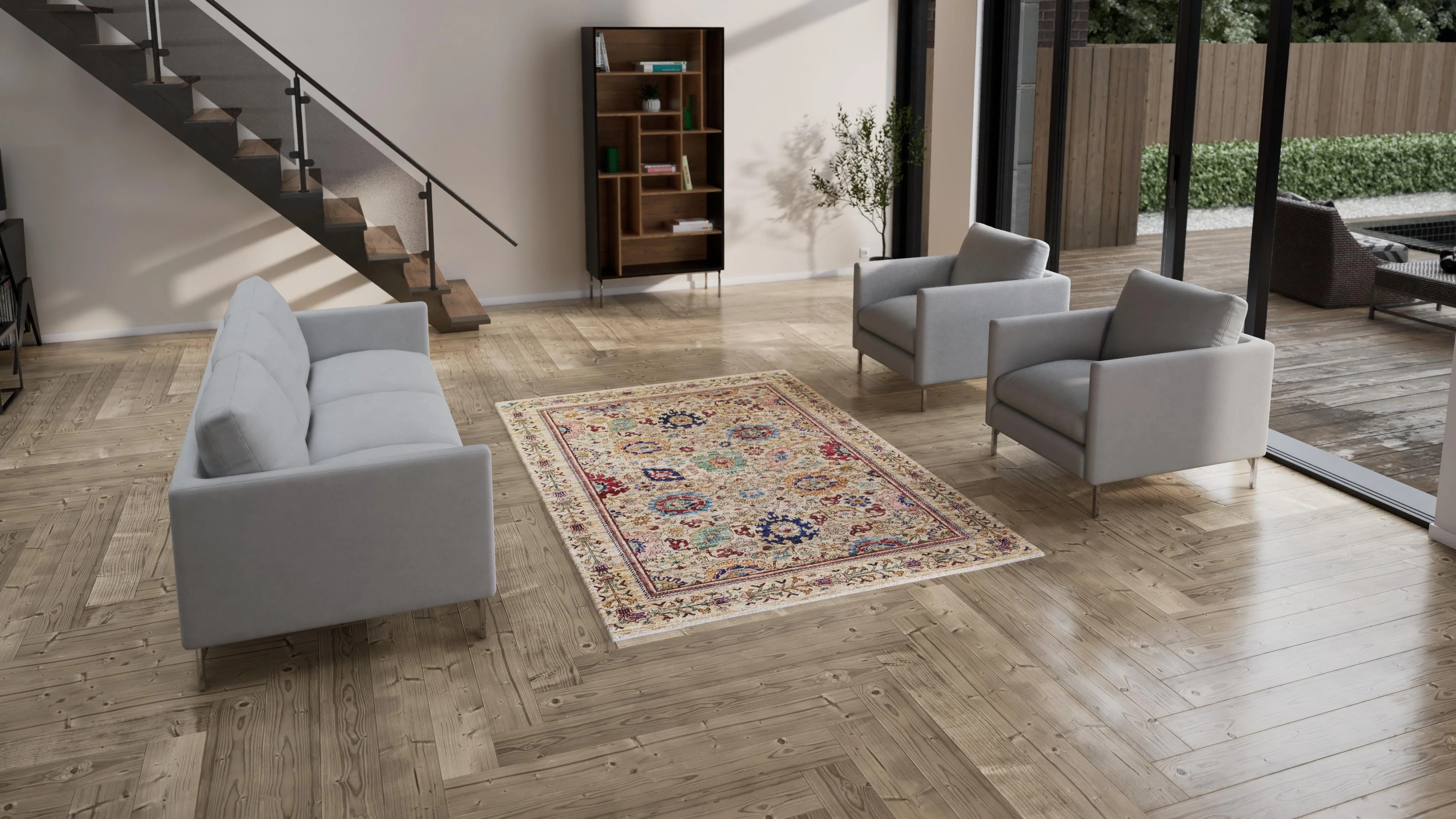 Multicolored Traditional Wool Rug - 8'5" x 5'8" - Image 3