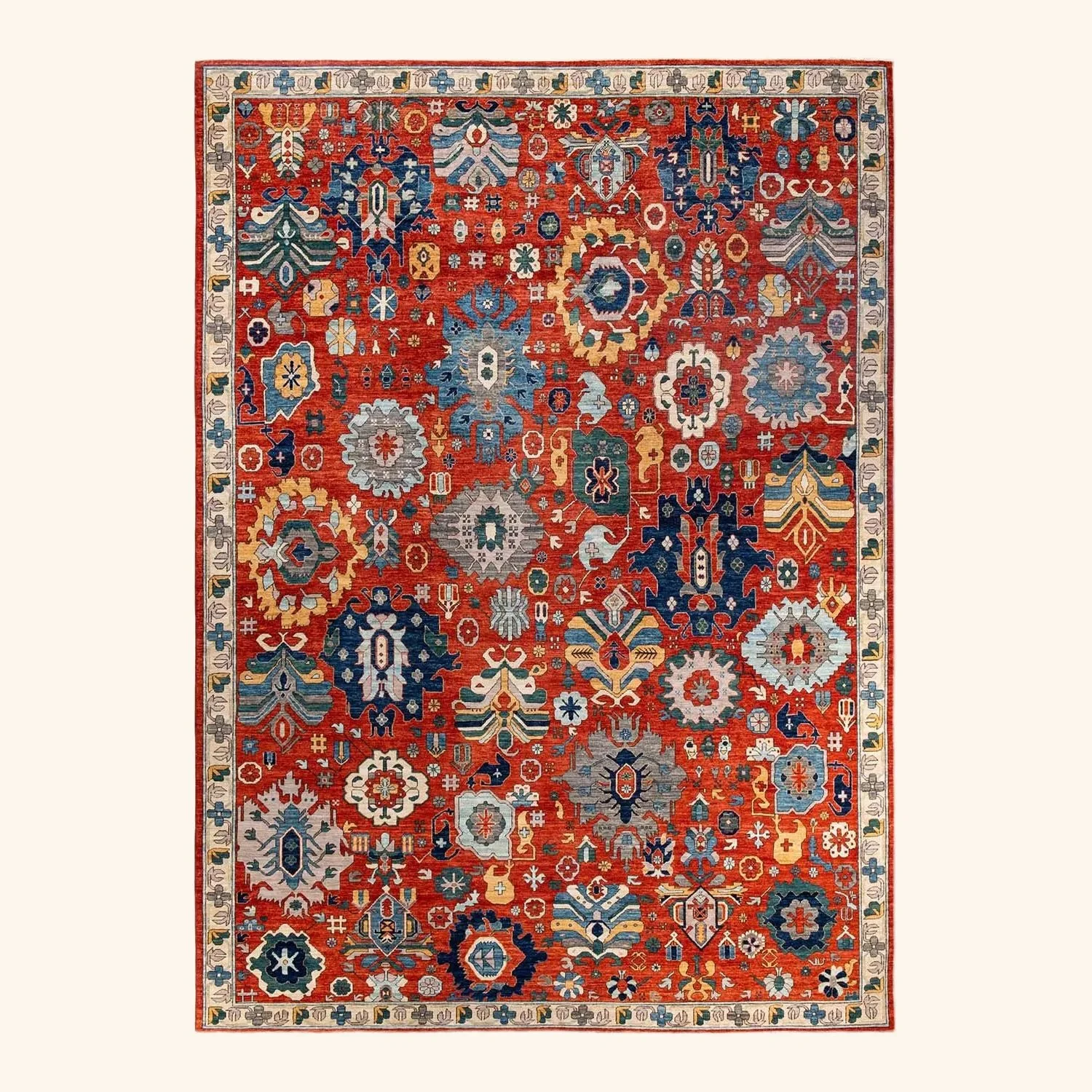 Orange Traditional Wool Rug - 9'10" x 13'7"