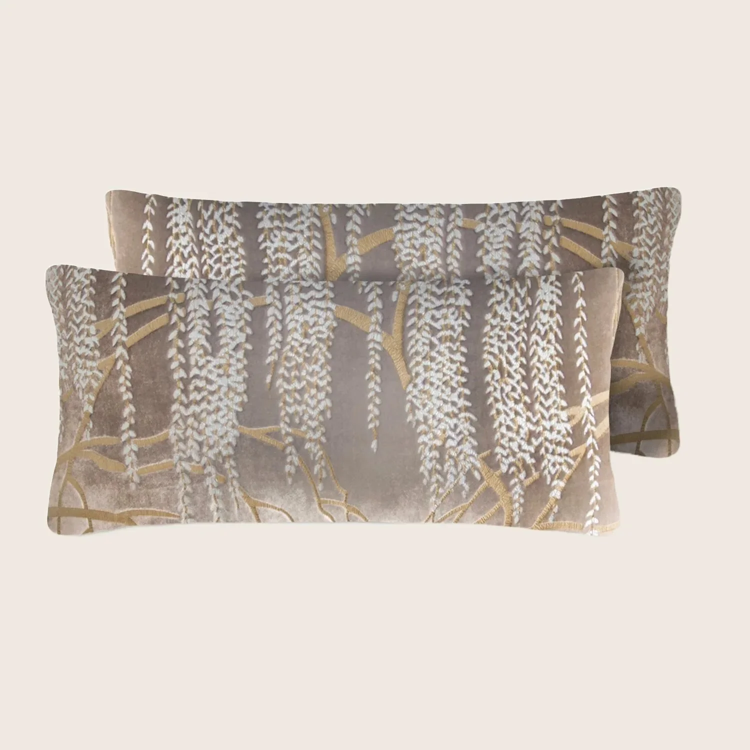 Set of 2 Mini Willow Velvet Pillow, Coyote White