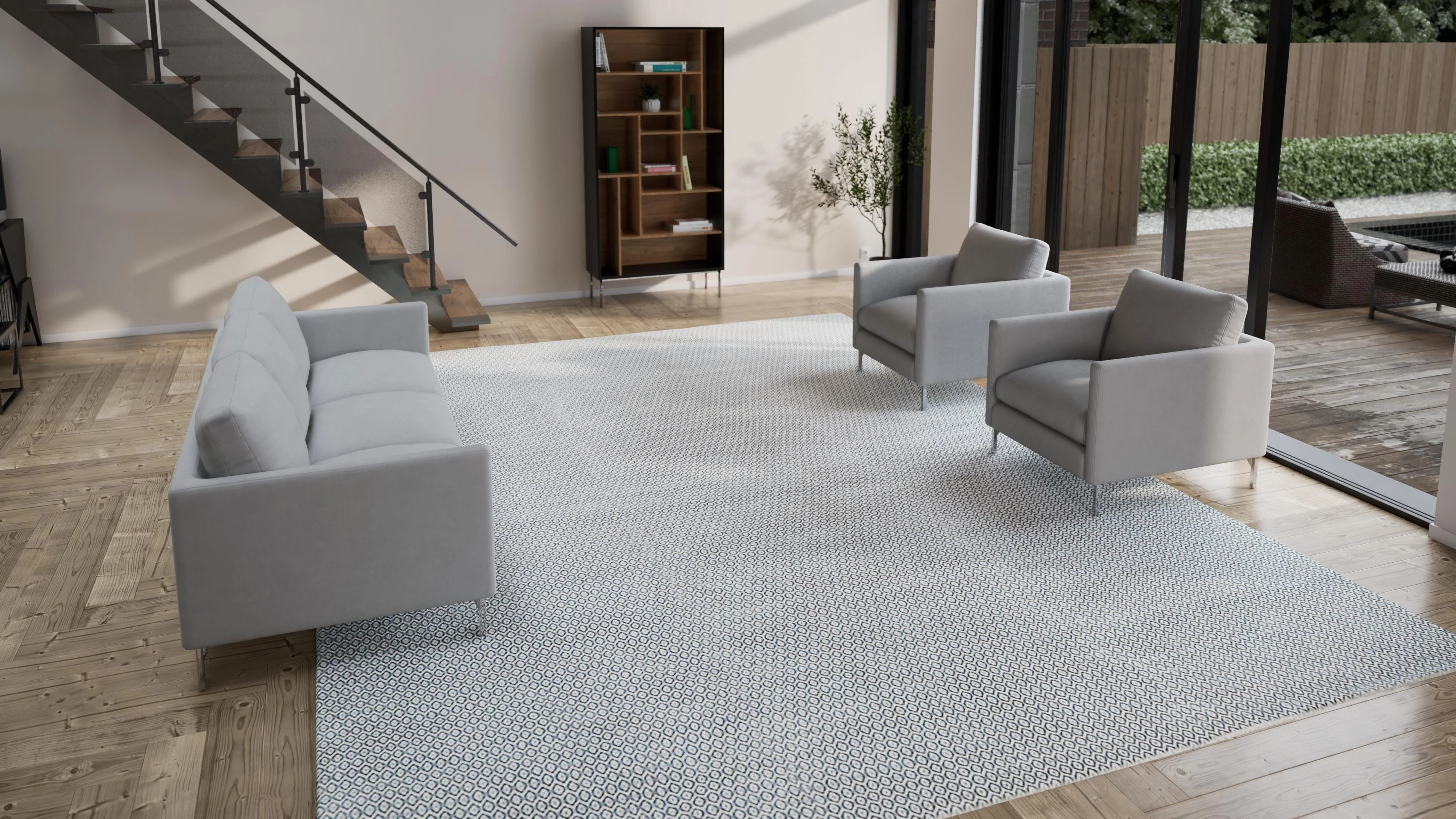 Blue Transitional Wool Cotton Blend Rug - 12' x 16' - Image 3