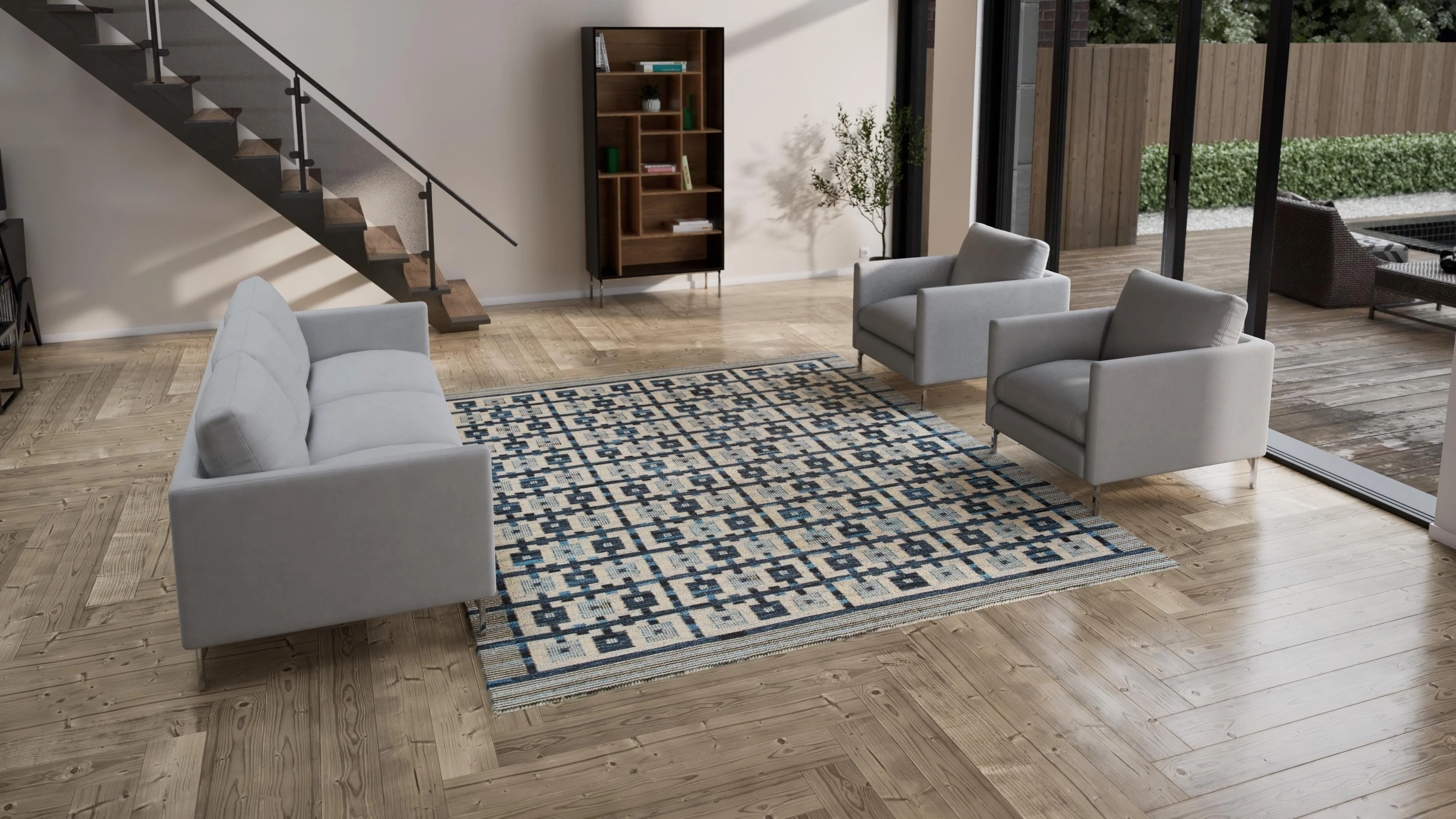 Blue Flatweave Wool Rug - 8'7" x 10'3" - Image 3