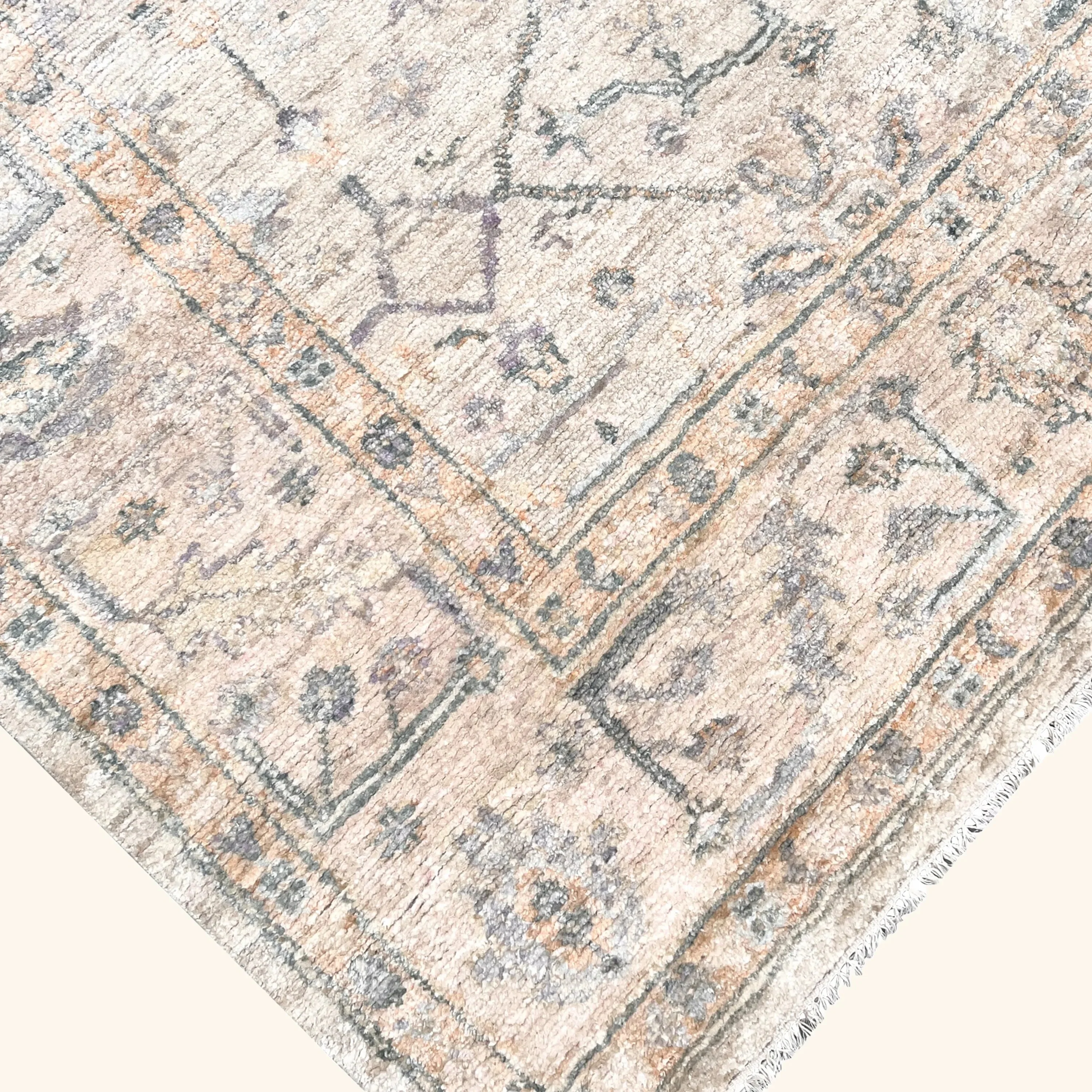 Beige Traditional Oushak Silk Rug - Image 3