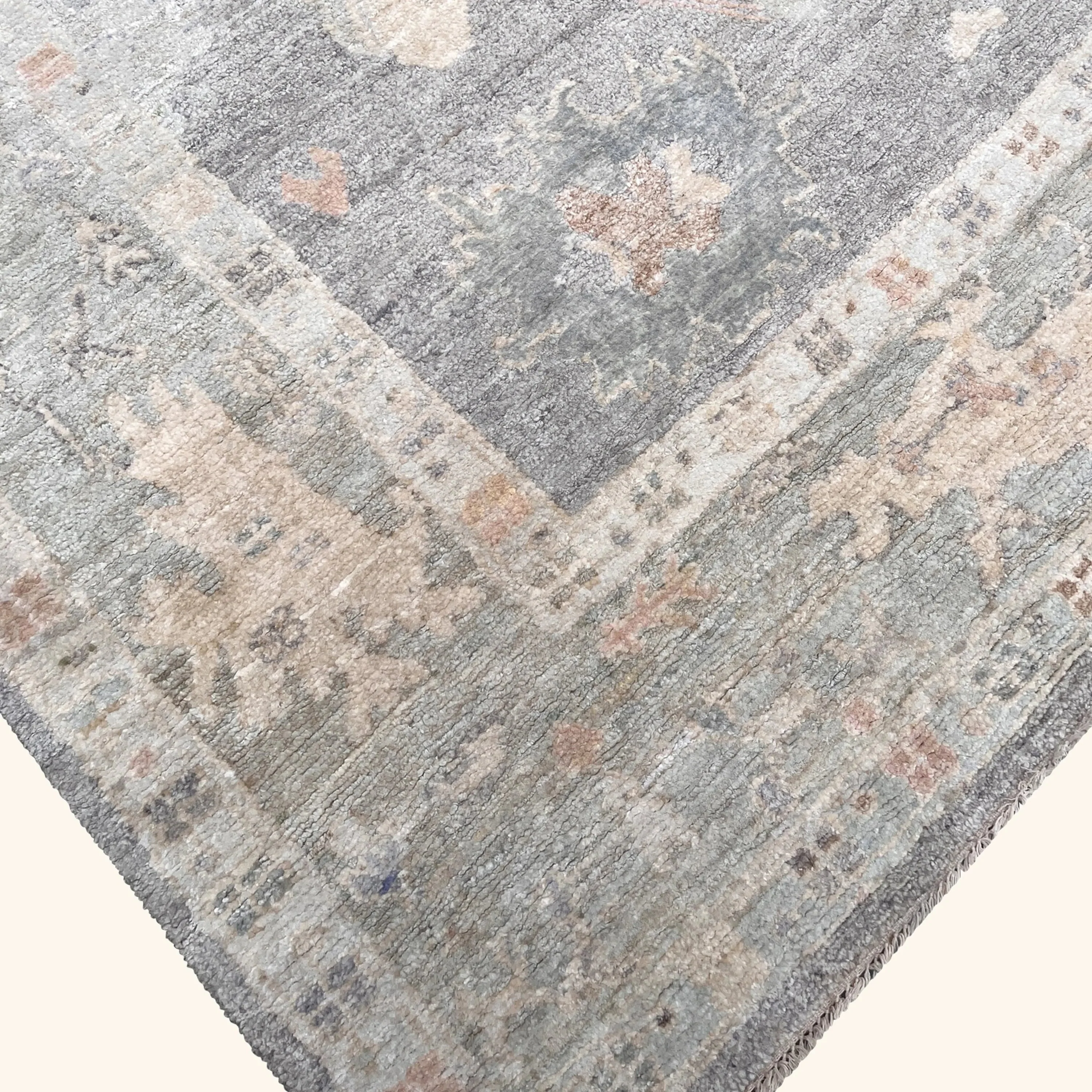 Light Grey Traditional Oushak Silk Rug - Image 5