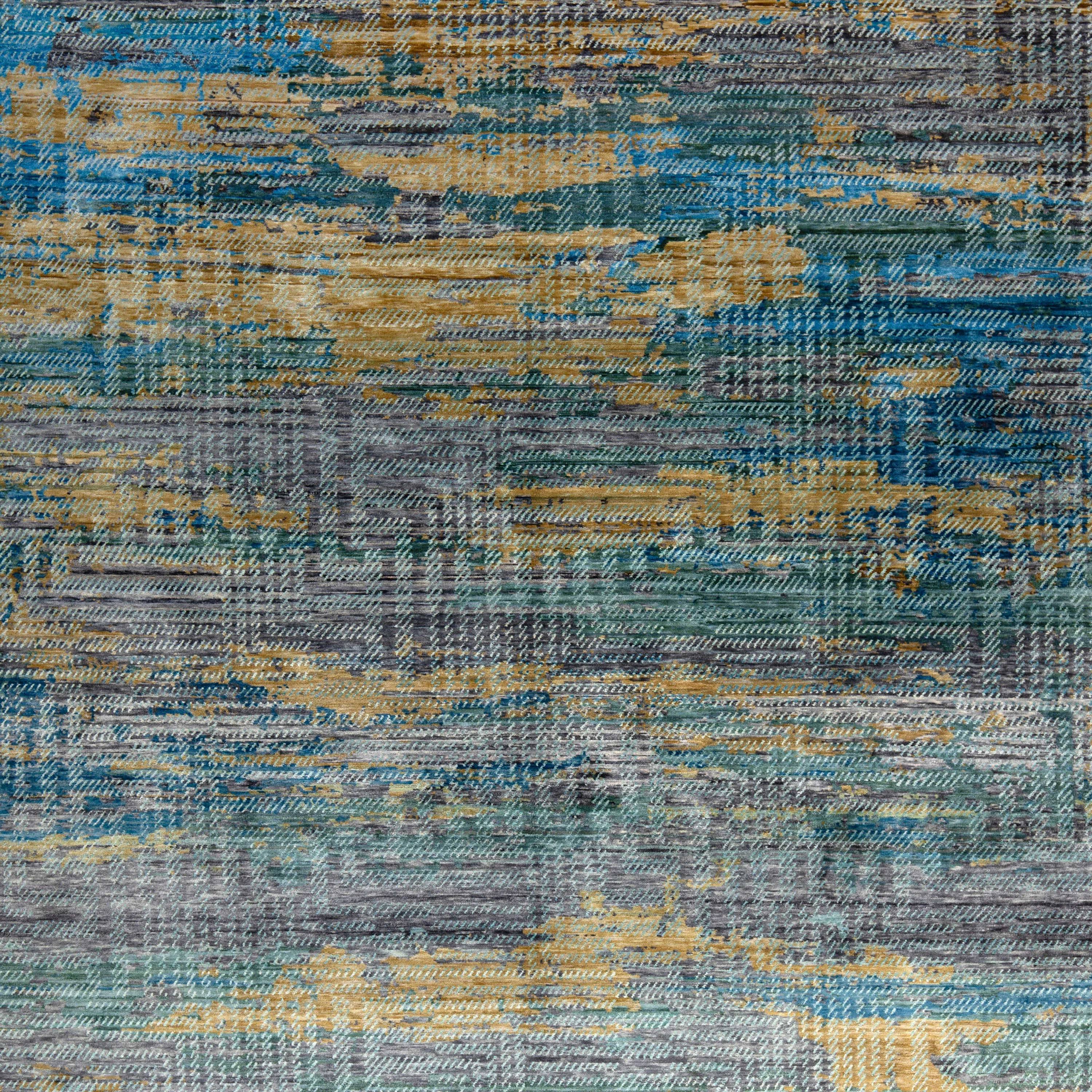 Blue & Yellow Contemporary Tibetan Silk Rug - 8' x 10' - Image 2
