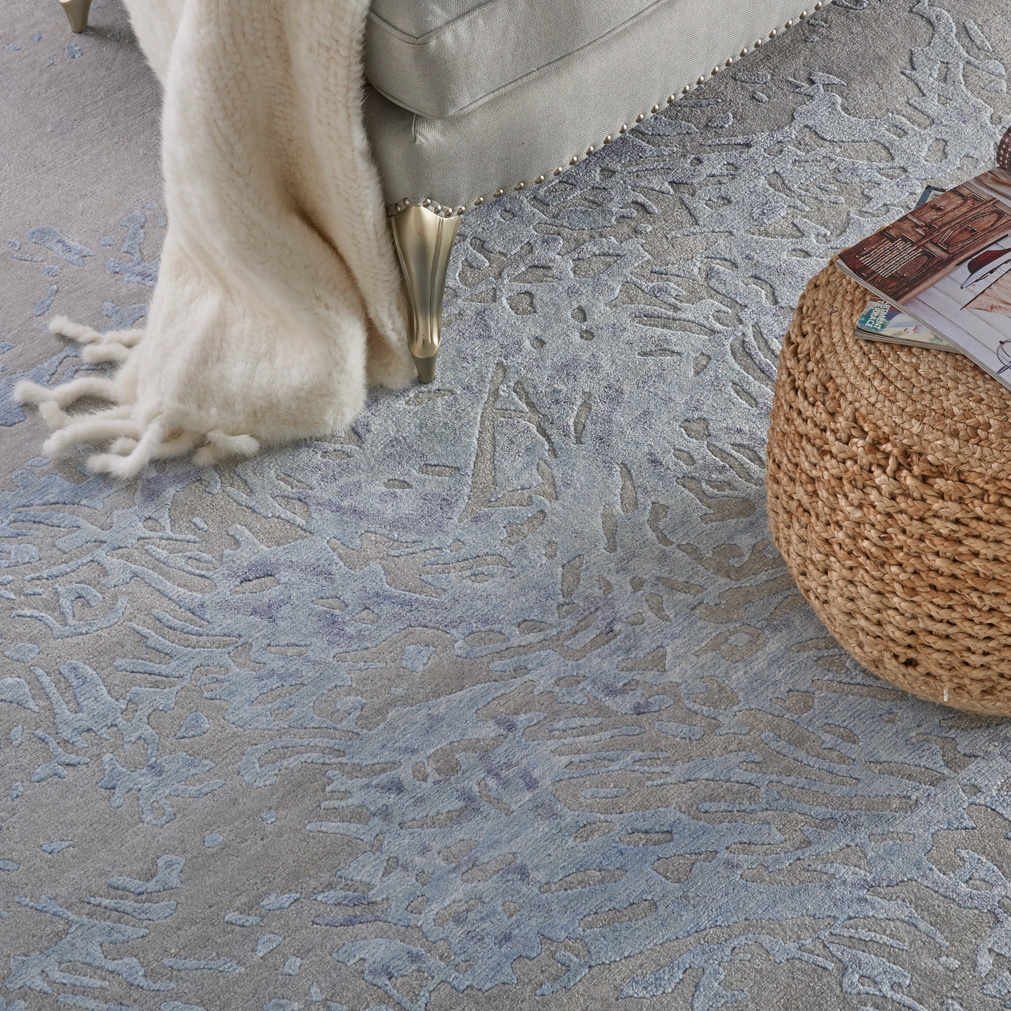 Blue Essentials Modern Bamboo Silk Wool Blend Rug - Image 25