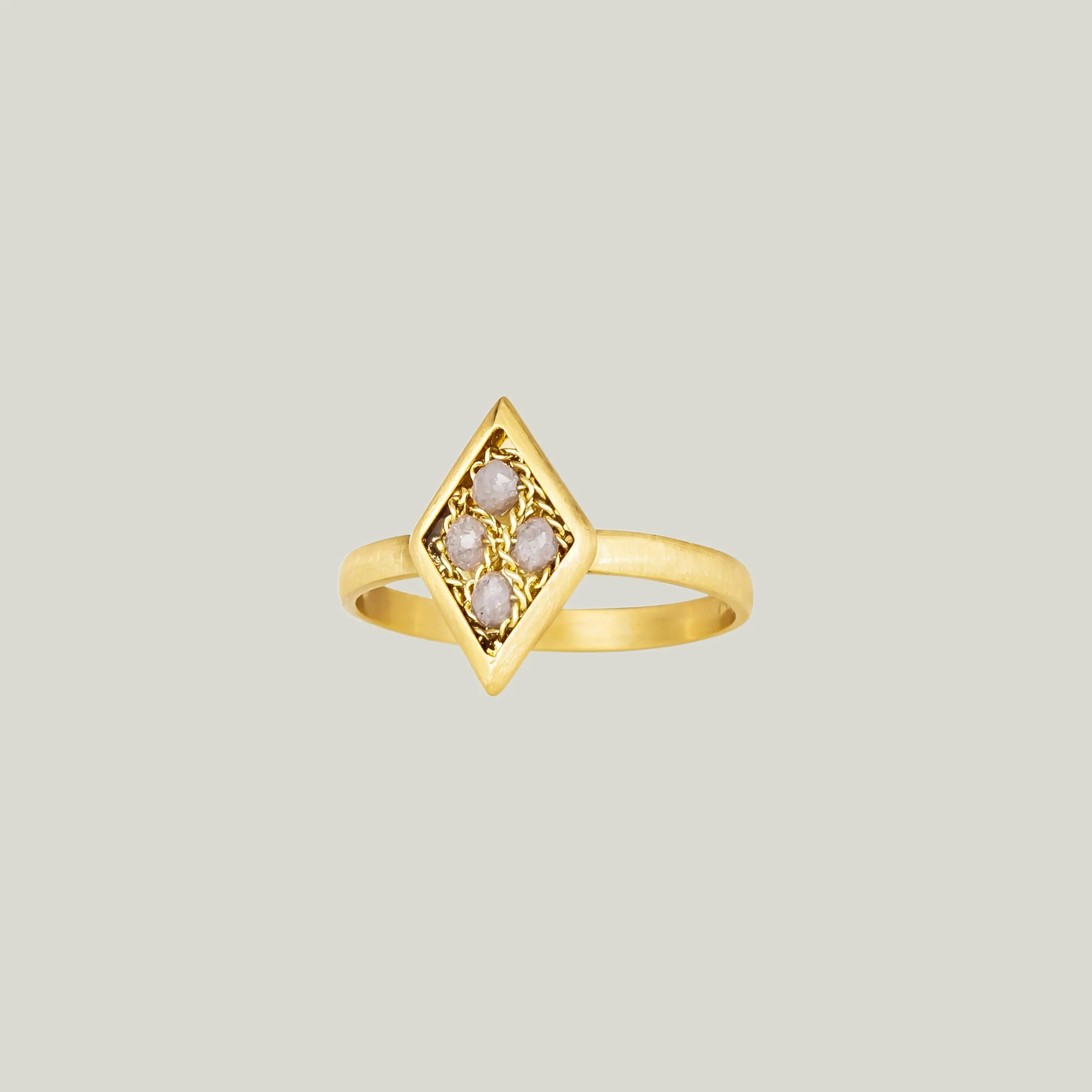 Silver Diamond 18k Bordered Textile Ring