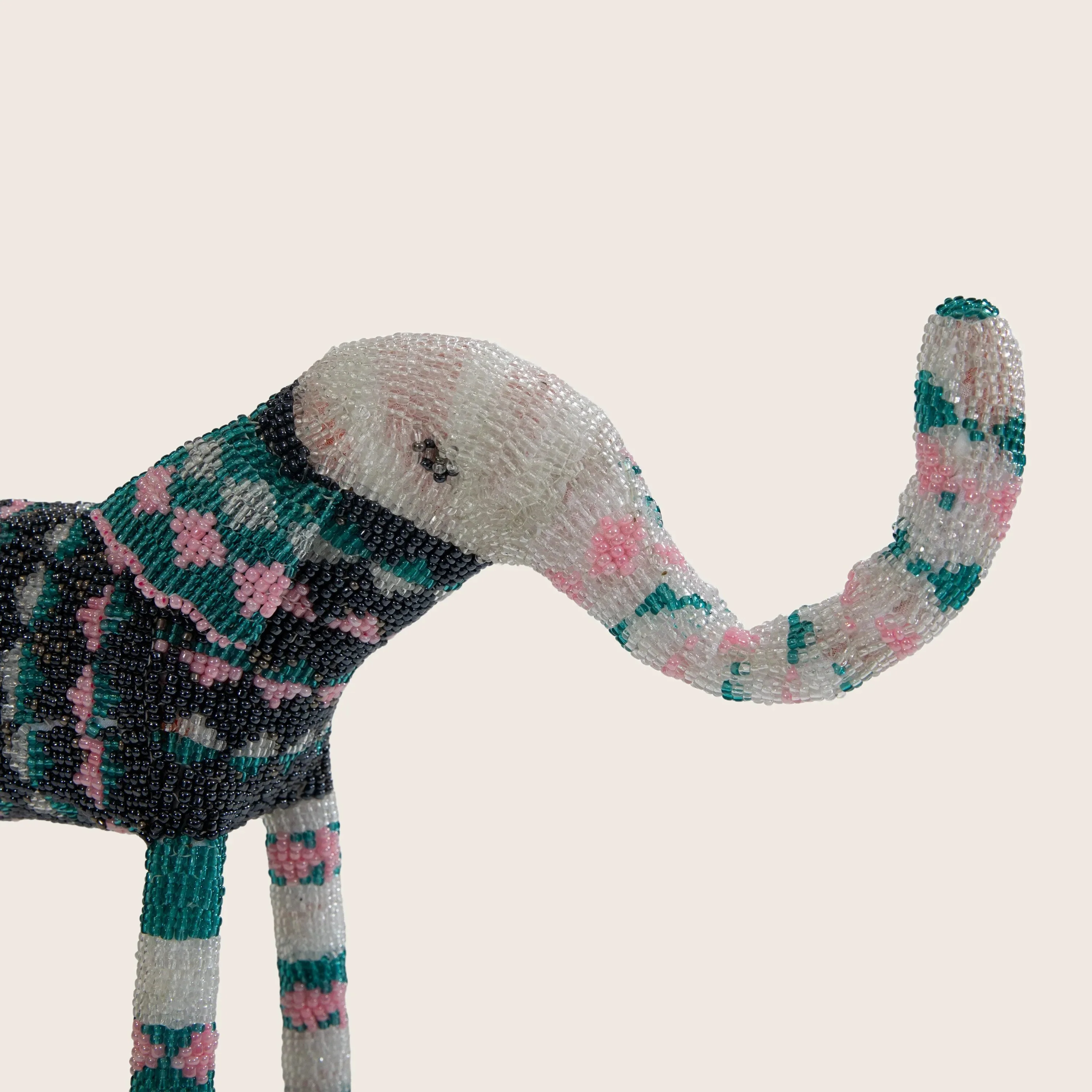 Small Teal/Pink Stripe Beaded Elephant - Image 2