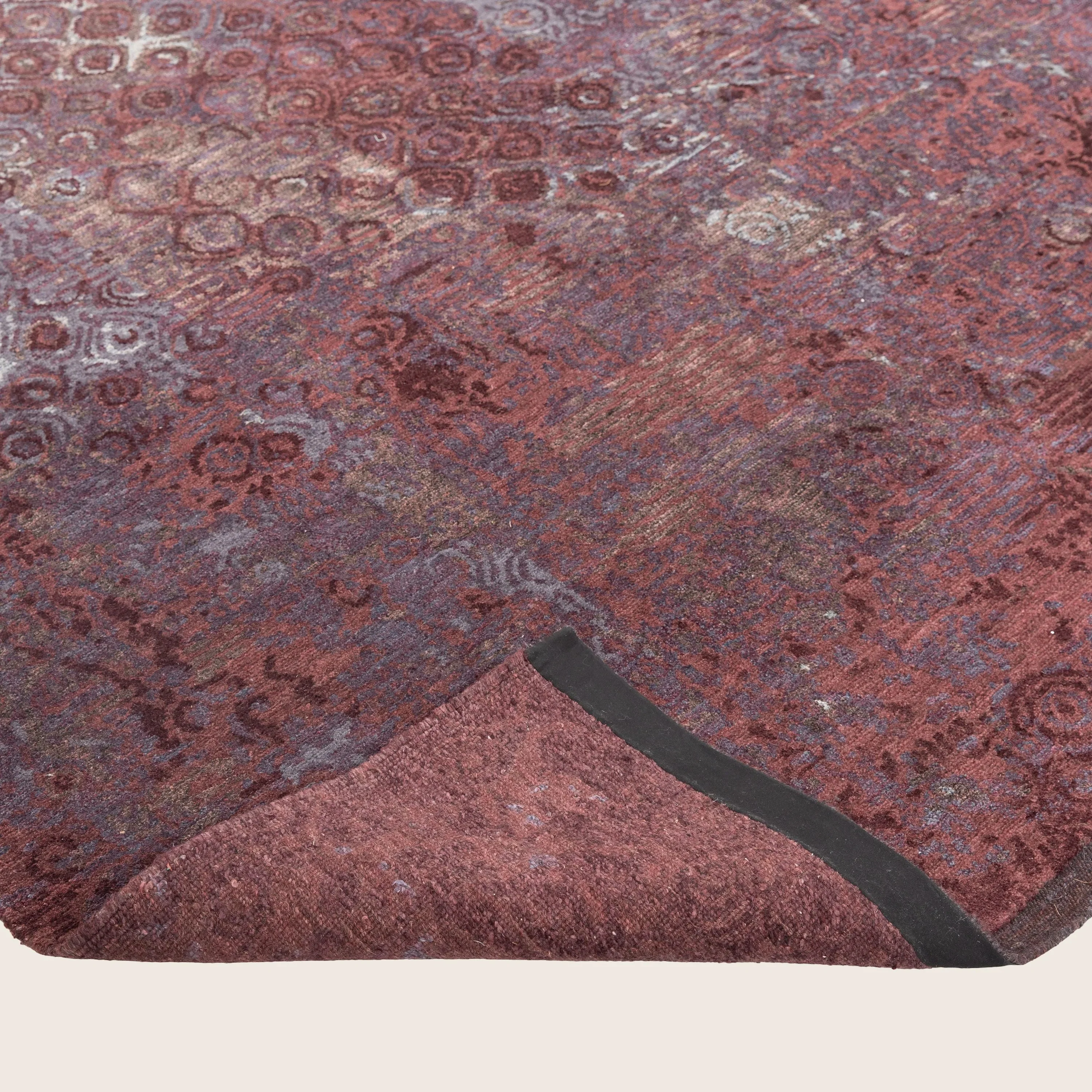 Purple Stelle Contemporary Tibetan Wool Silk Blend Rug - 9' x 12' - Image 4