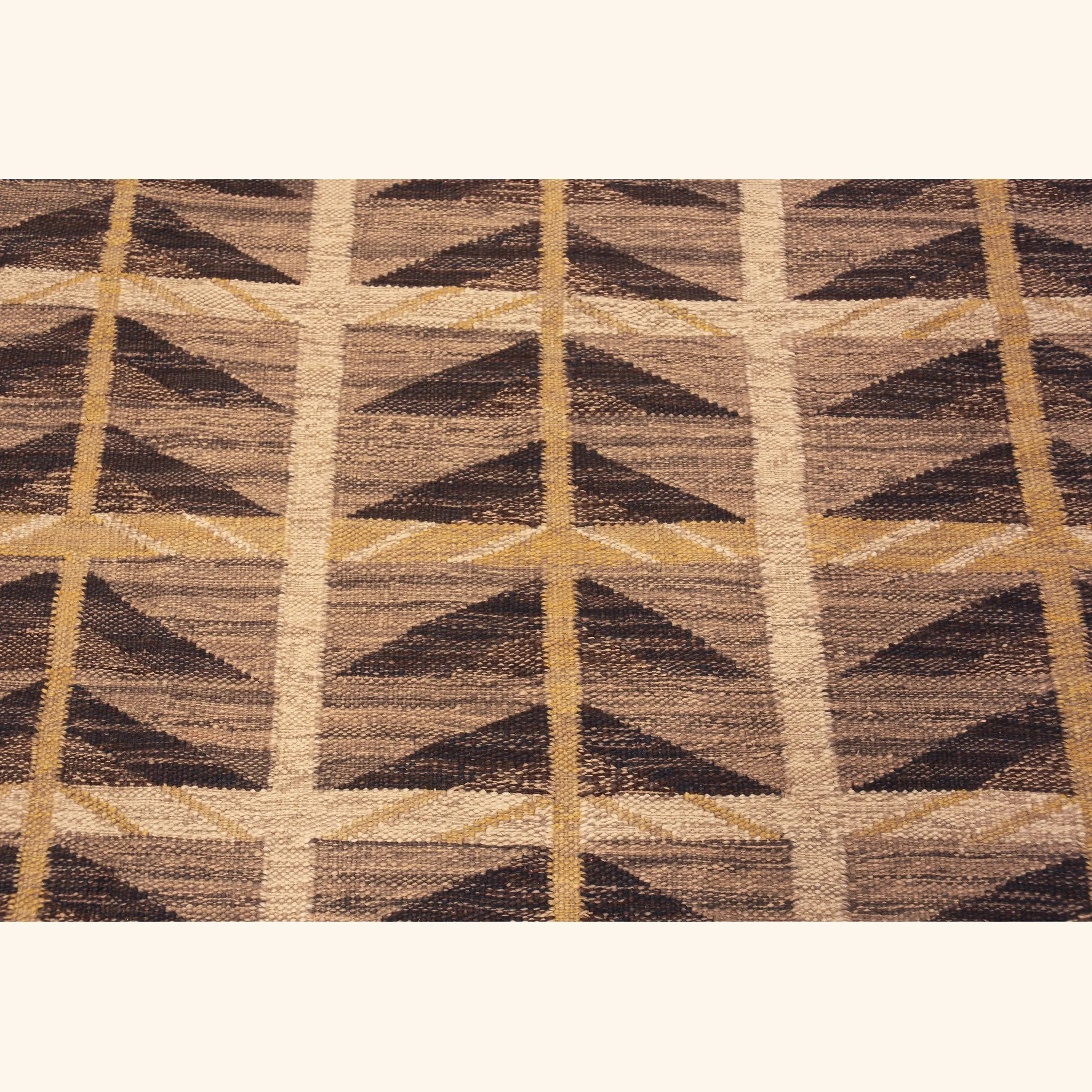 Brown Geometric Swedish Style Wool Kilim Rug - 9' x 12' - Image 2