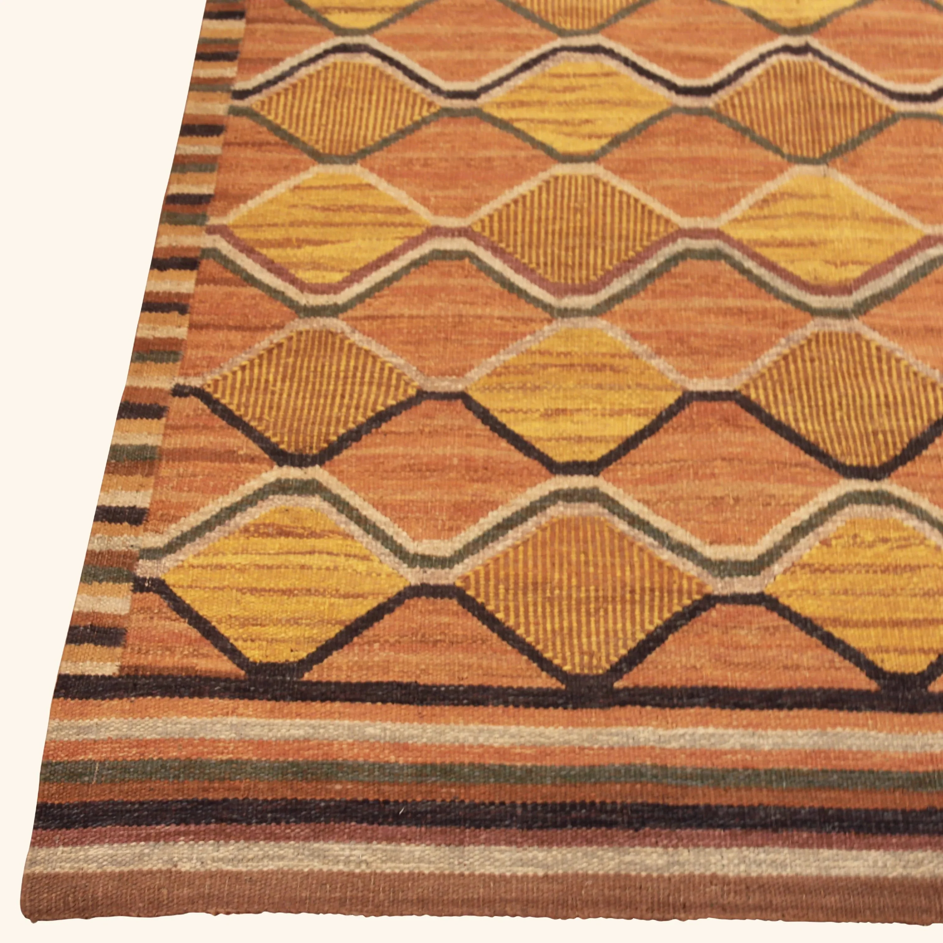 Orange Geometric Swedish Style Wool Kilim Rug - 6'3" x 9'4" - Image 3