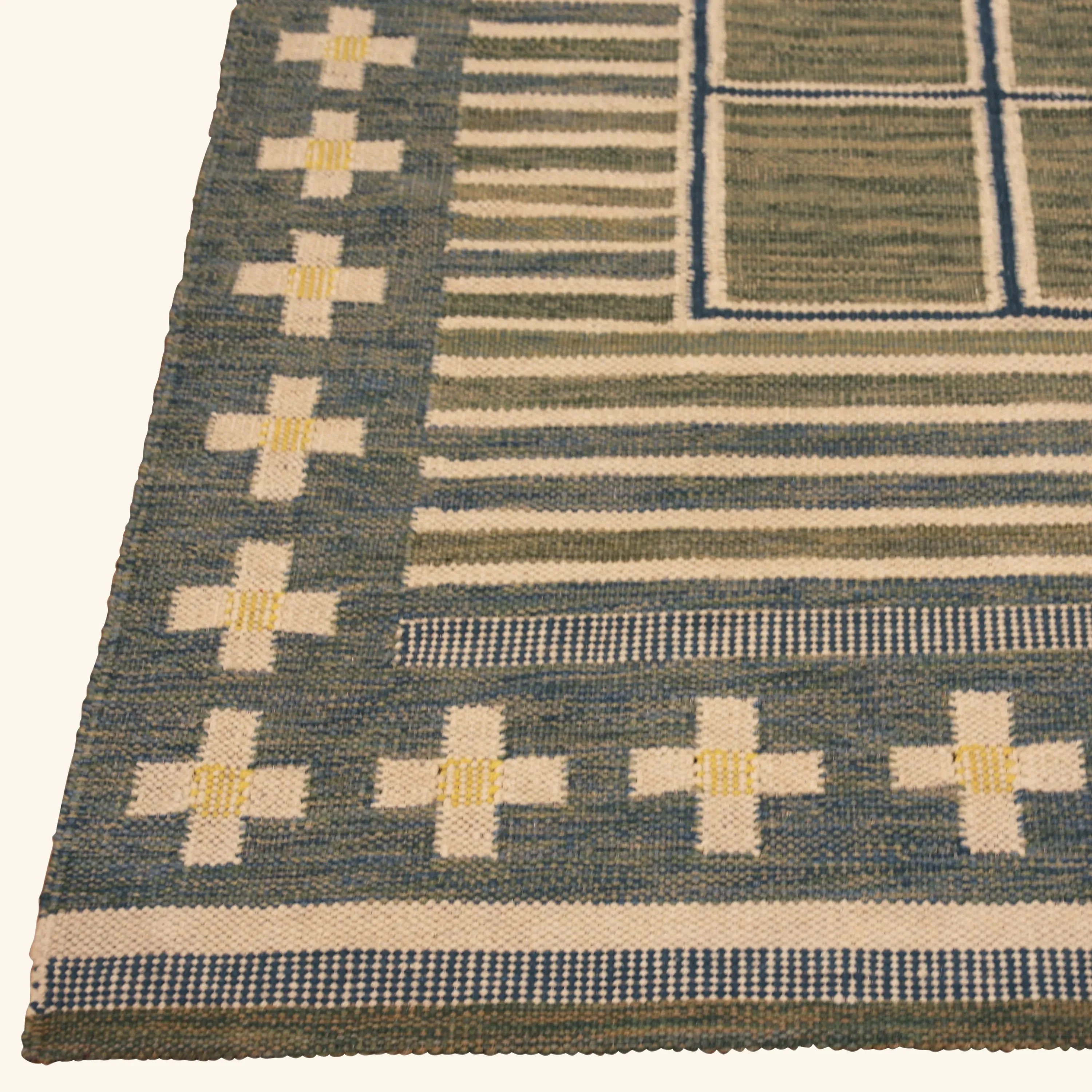 Blue Geometric Swedish Wool Kilim Rug - 6' x 9' - Image 3