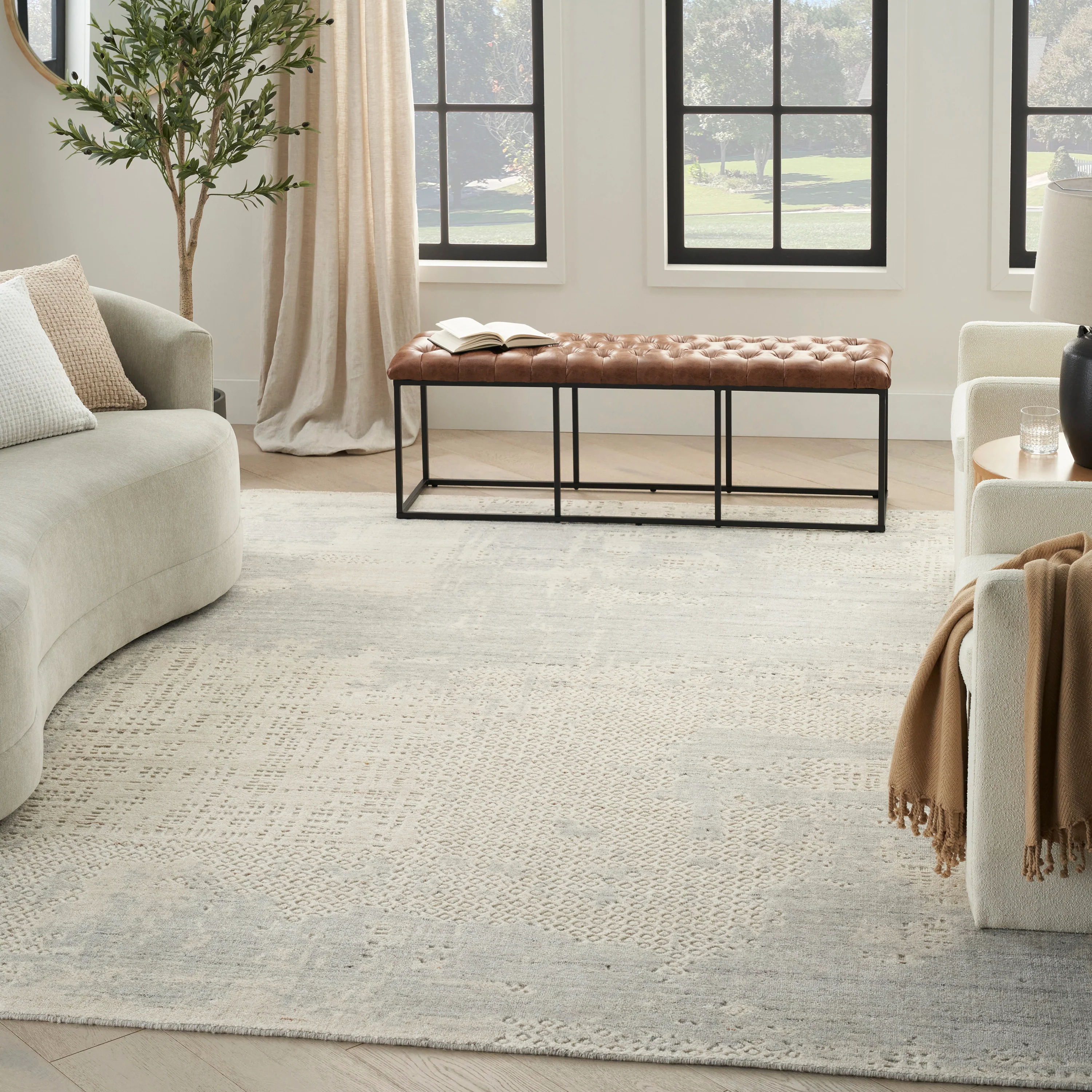 Ivory Grey Essentials Contemporary Wool Blend Rug - Image 8