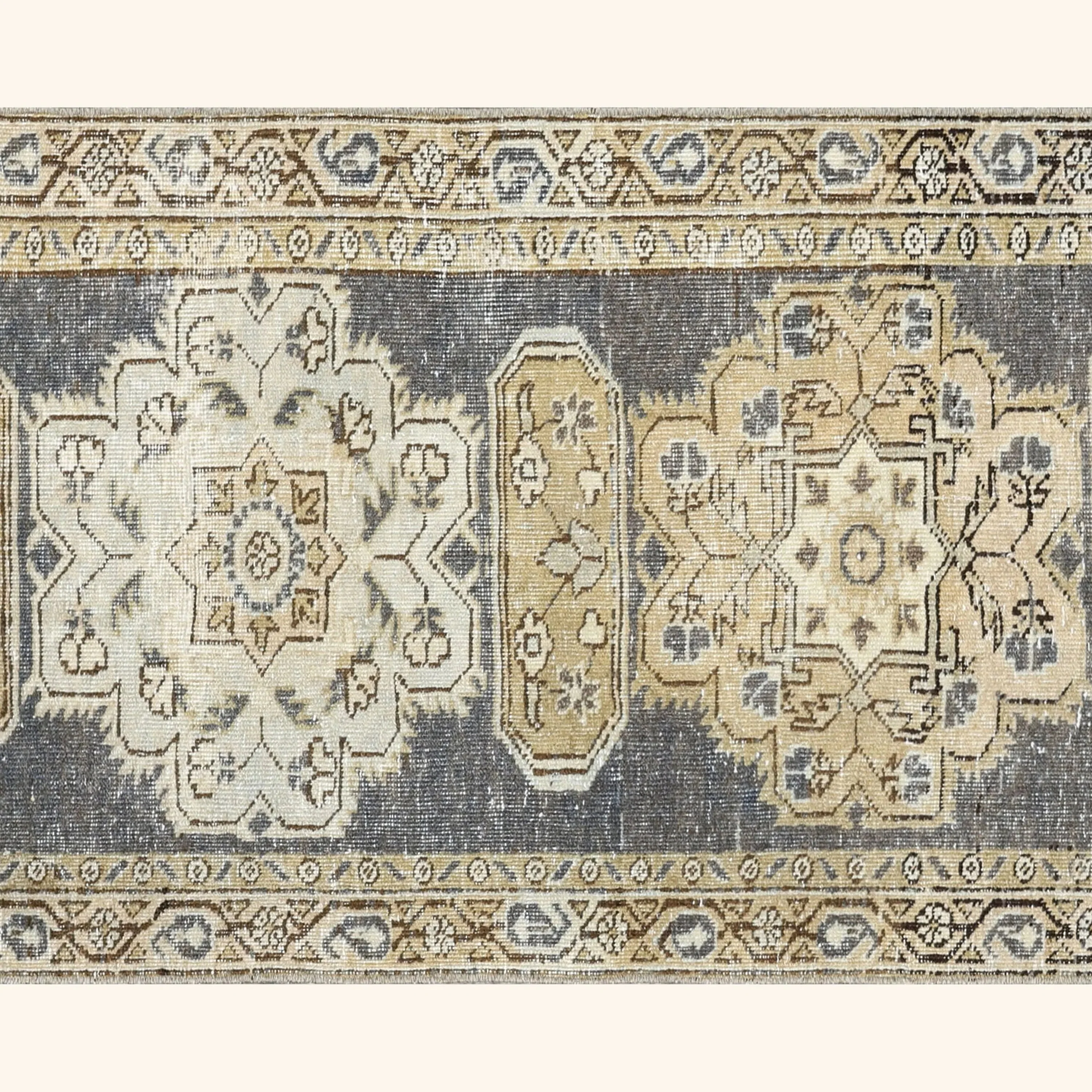 Taupe Vintage Antique Traditional Heriz Wool Runner - 2'1" x 11'1" - Image 5