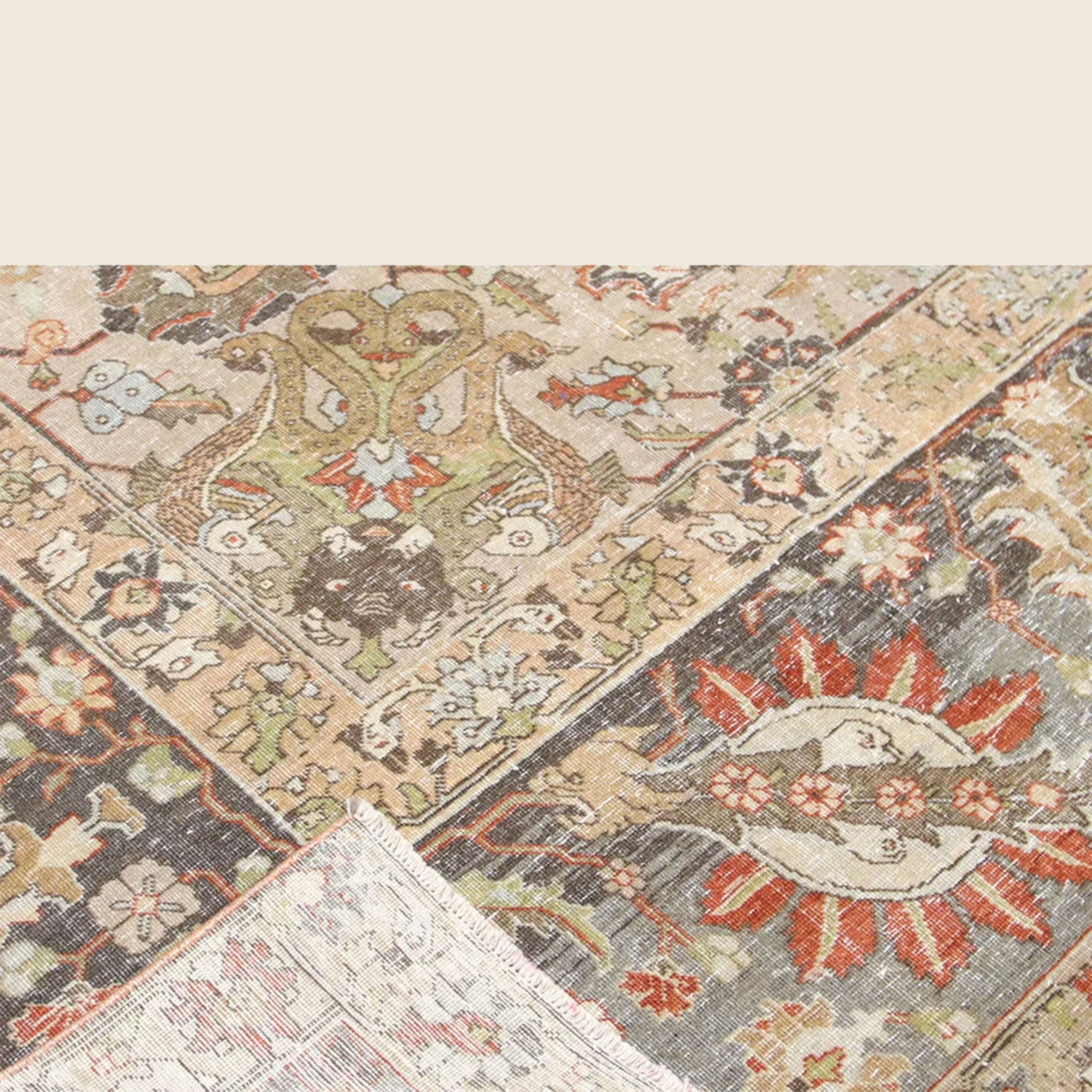 Taupe Vintage Antique Traditional Tabriz Wool Rug - 11'9" x 15'1" - Image 3