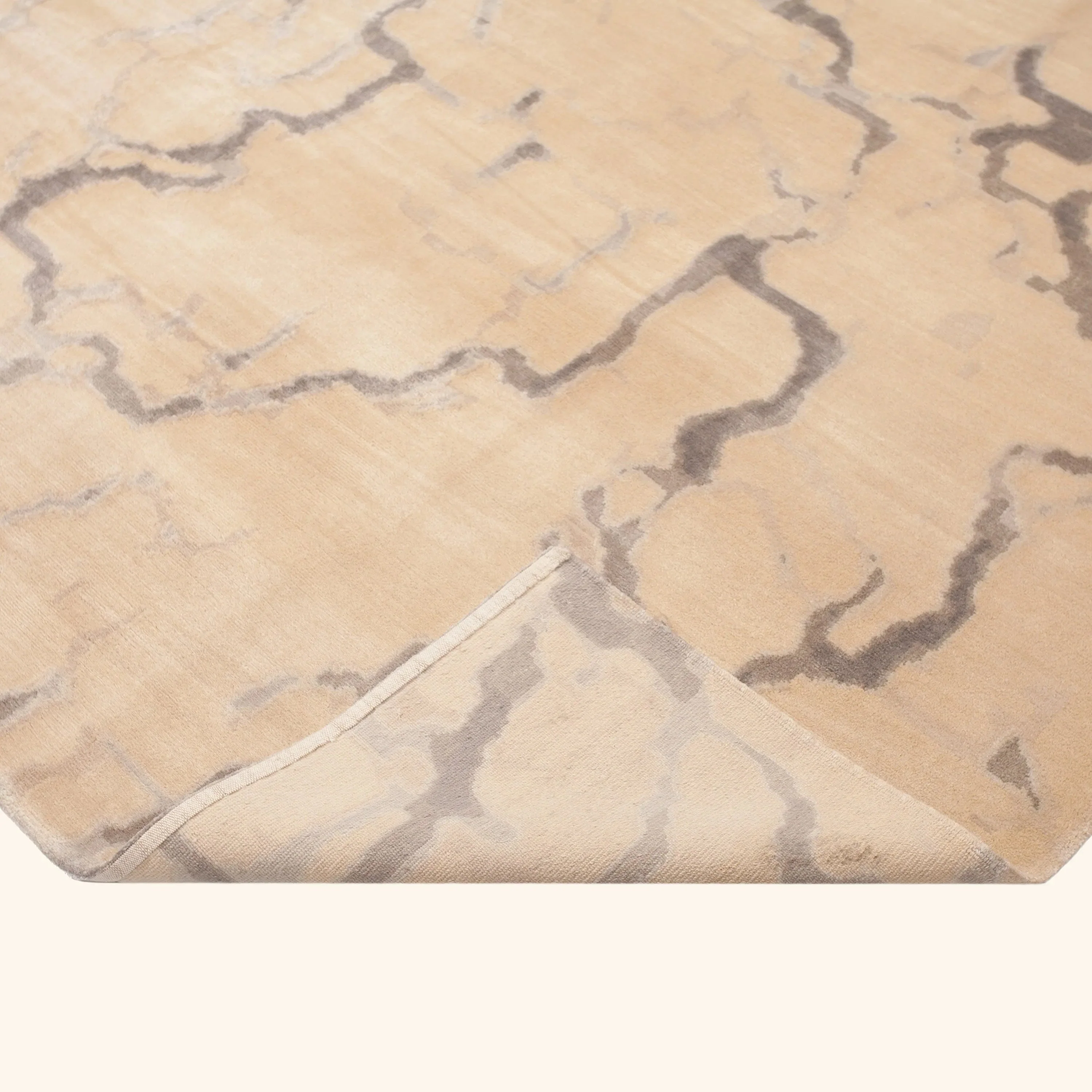 Beige Tibetan Contemporary Wool Silk Blend Rug - 10'1" x 14'2" - Image 4