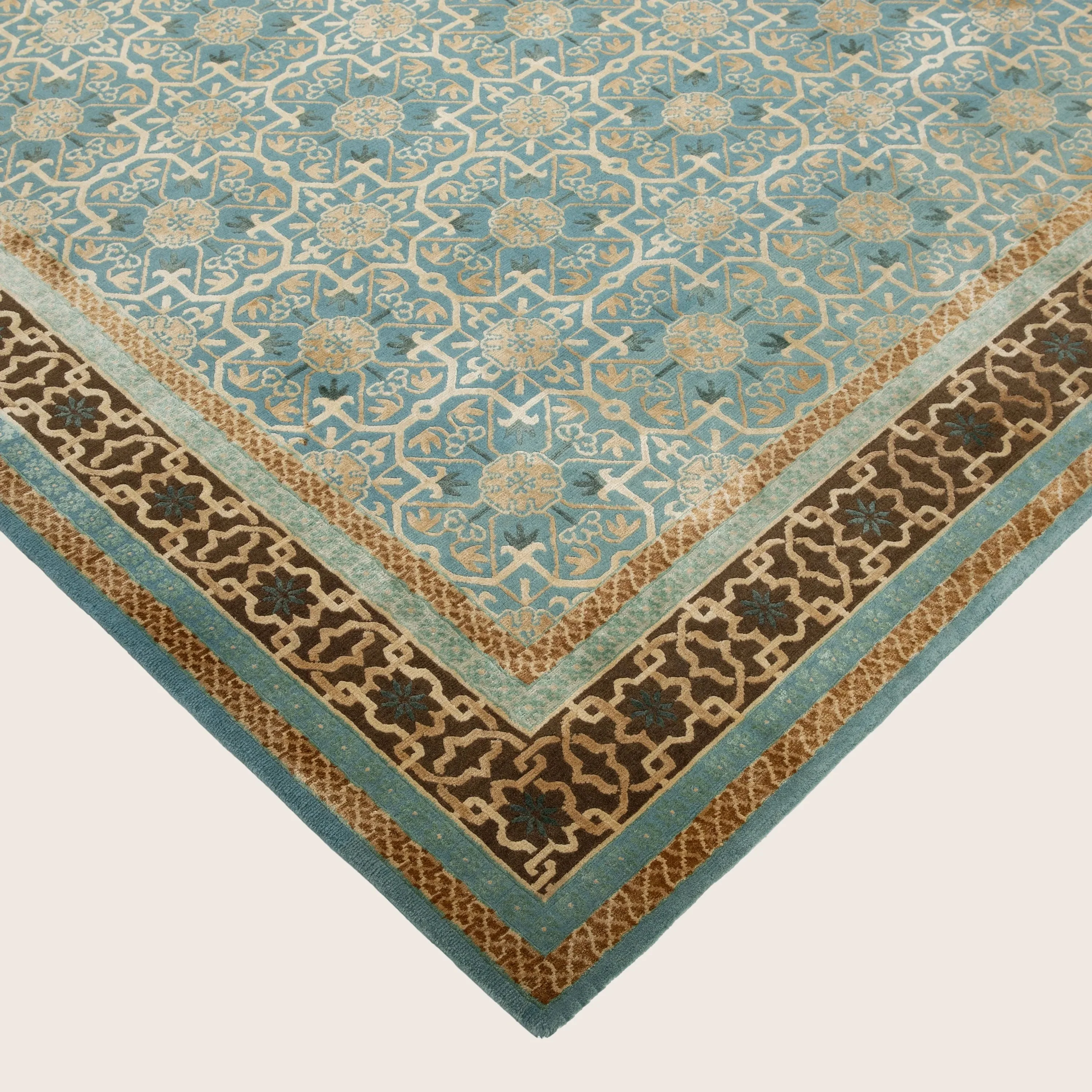 Blue Tibetan Traditional Wool Silk Blend Rug - 8'2" x 10'2" - Image 3