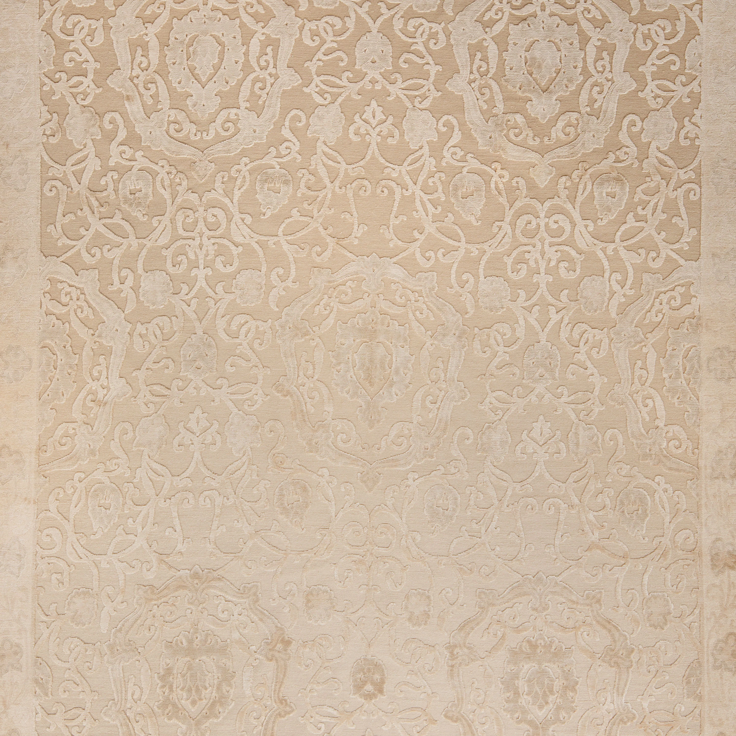 Beige Tibetan Traditional Wool Silk Blend Rug - 8'2" x 10'3" - Image 2