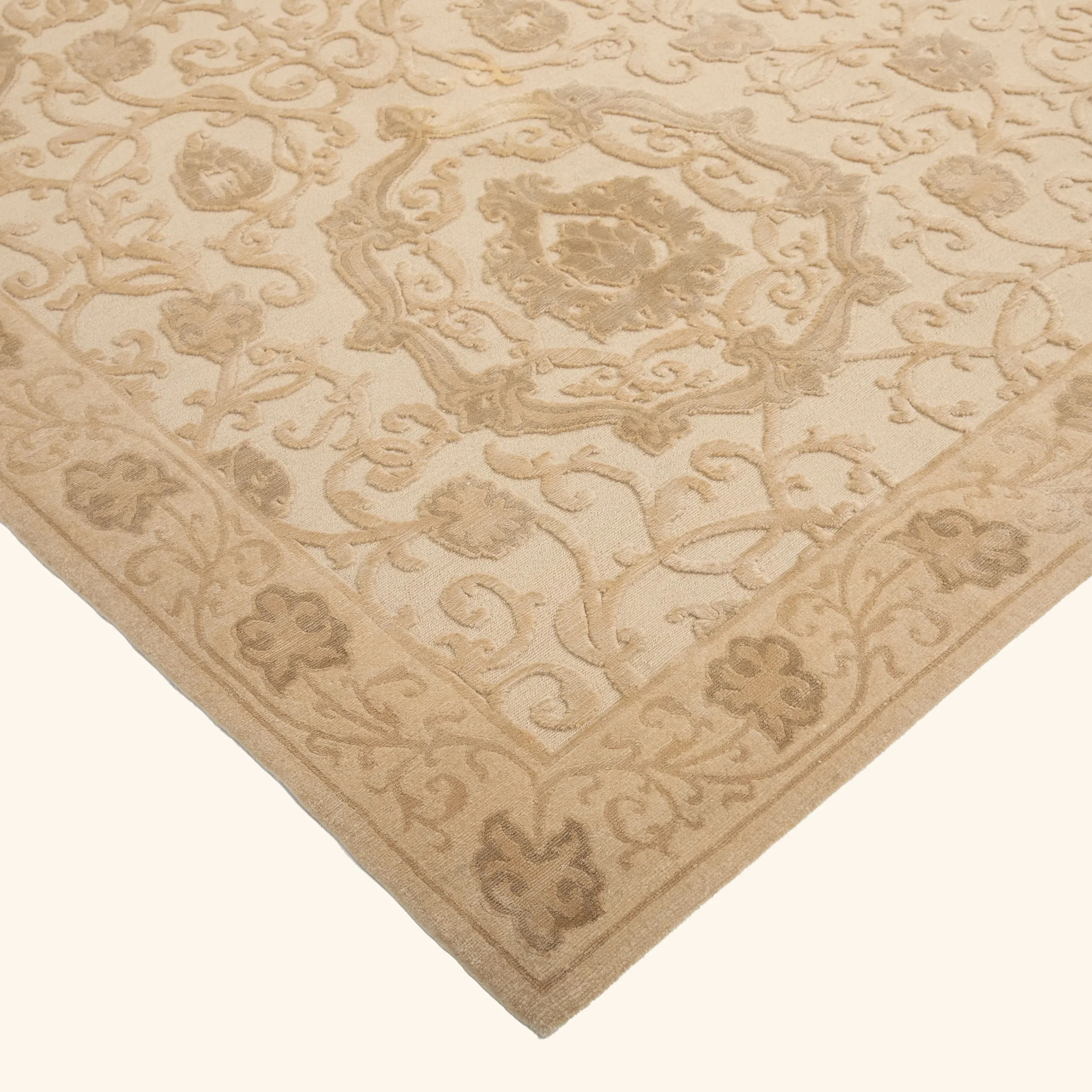 Beige Tibetan Traditional Wool Silk Blend Rug - 8'2" x 10'3" - Image 3
