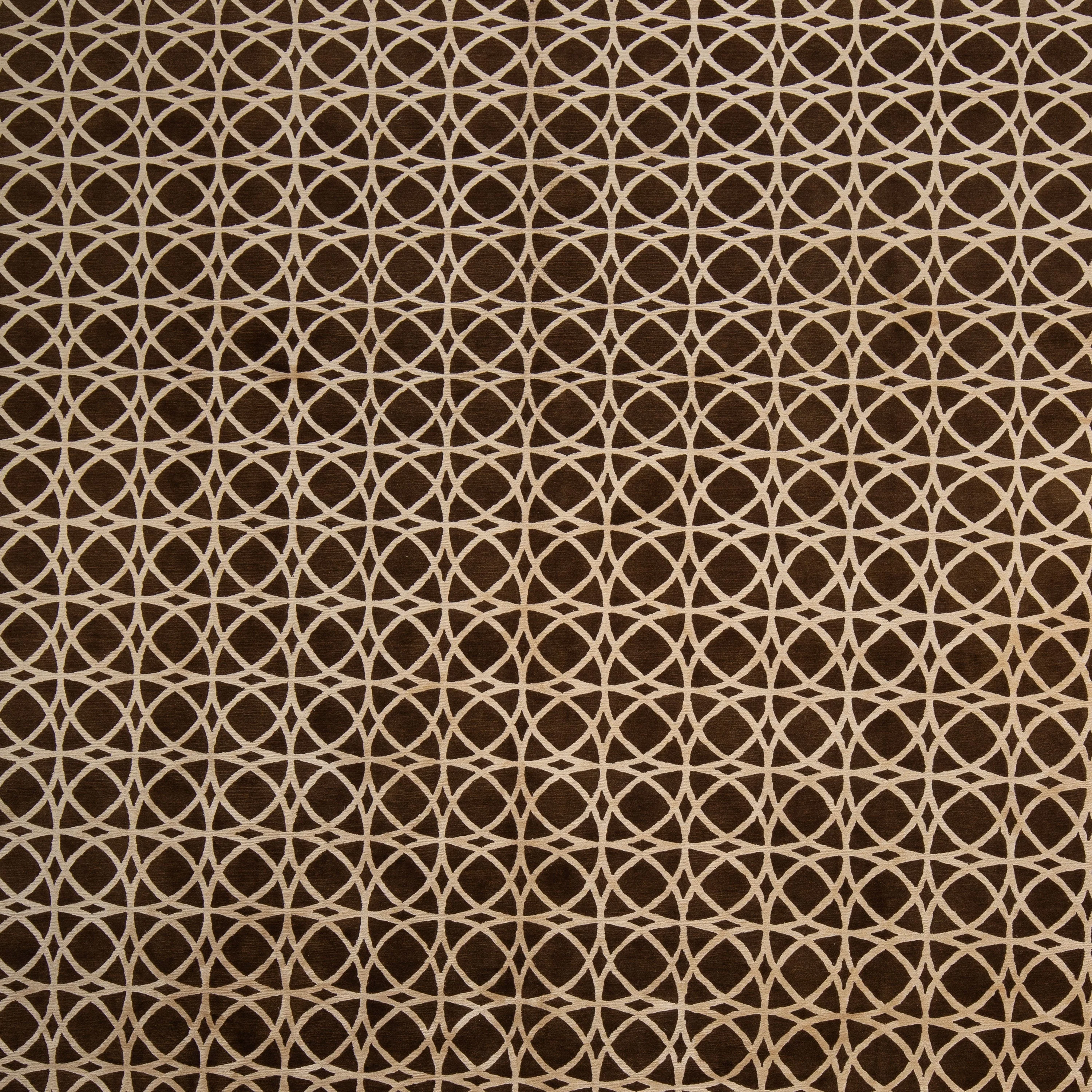 Brown Tibetan Traditional Wool Silk Blend Rug - 9'1" x 12'3" - Image 2