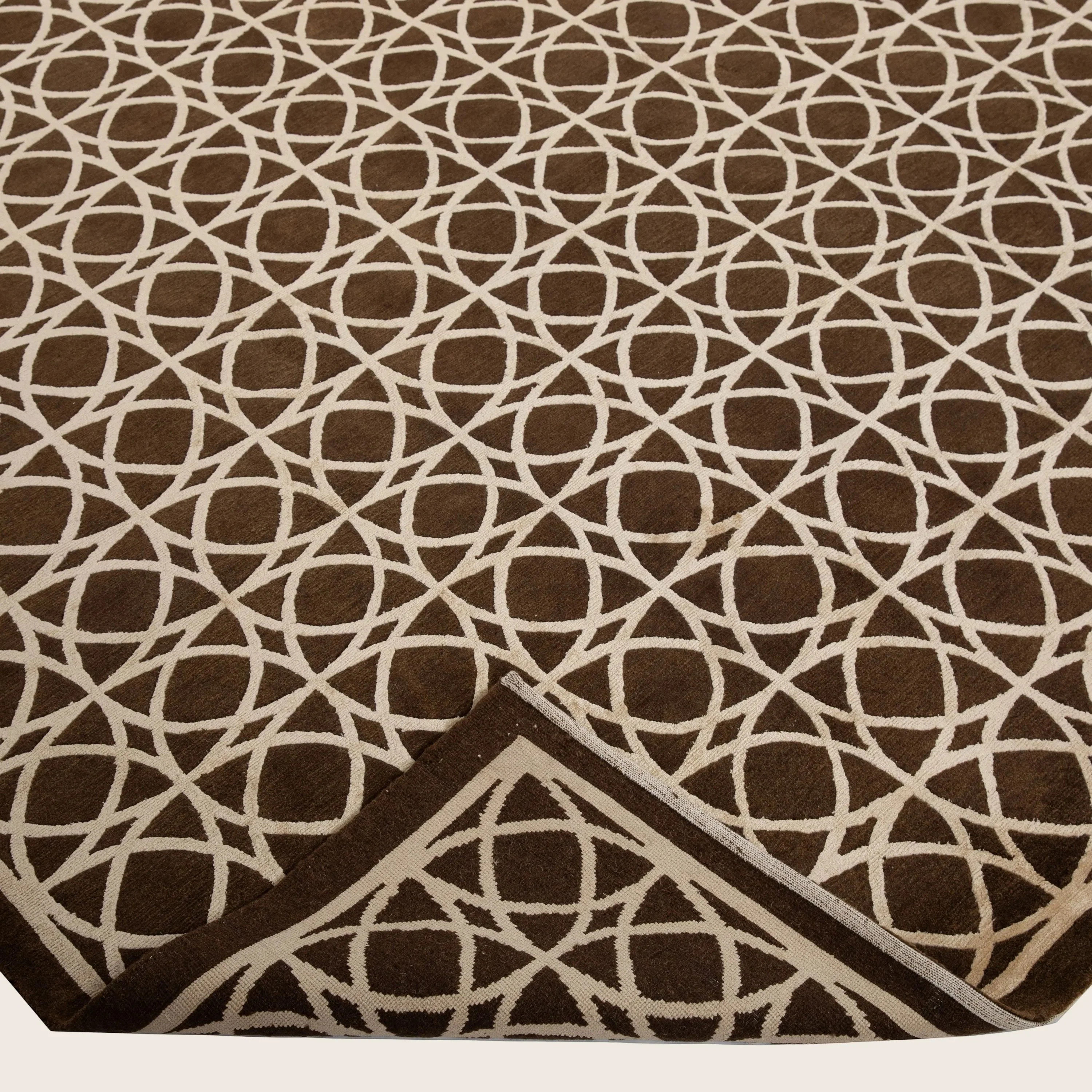 Brown Tibetan Traditional Wool Silk Blend Rug - 9'1" x 12'3" - Image 4