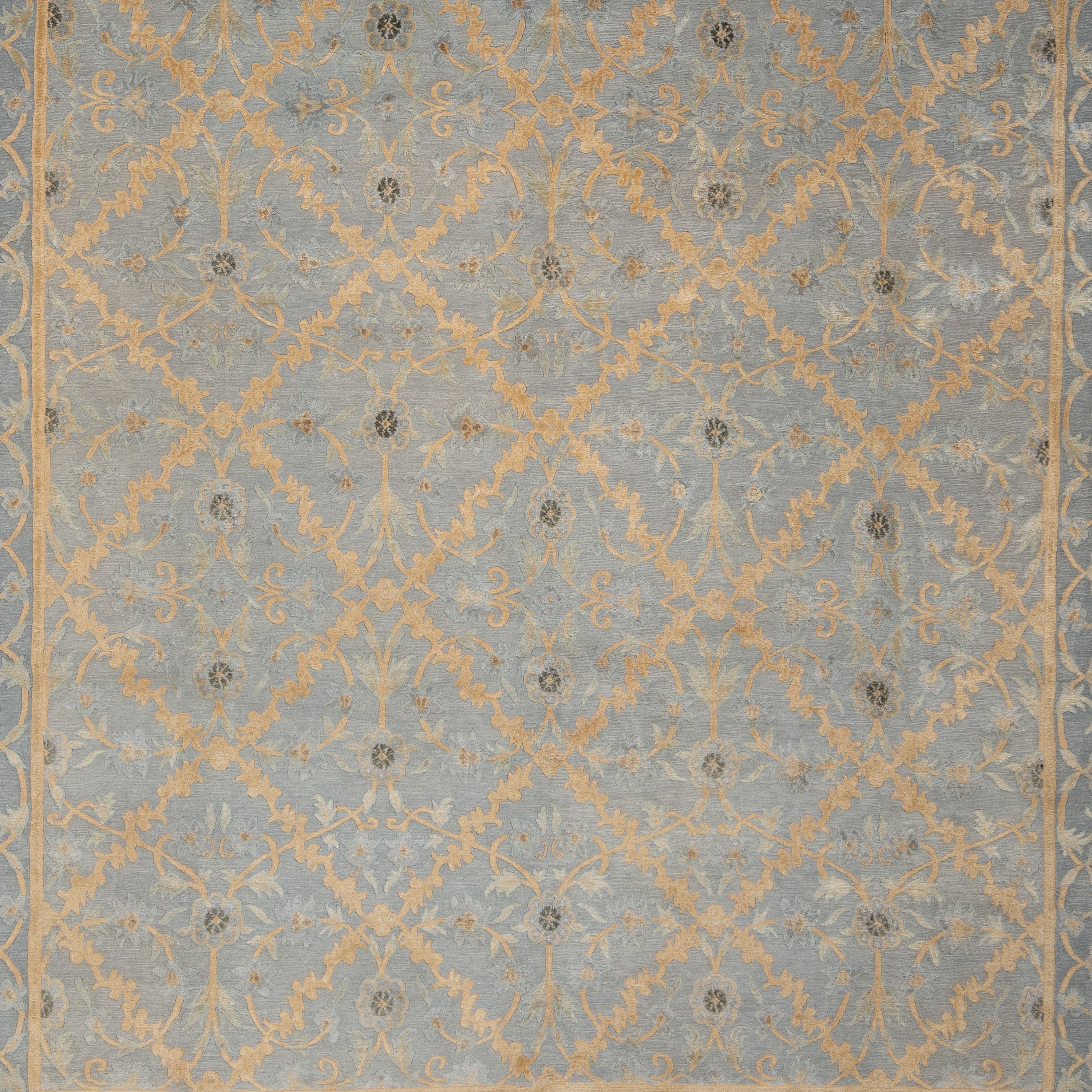 Light Blue Tibetan Transitional Wool Silk Blend Rug - 9'3" x 12'2" - Image 2