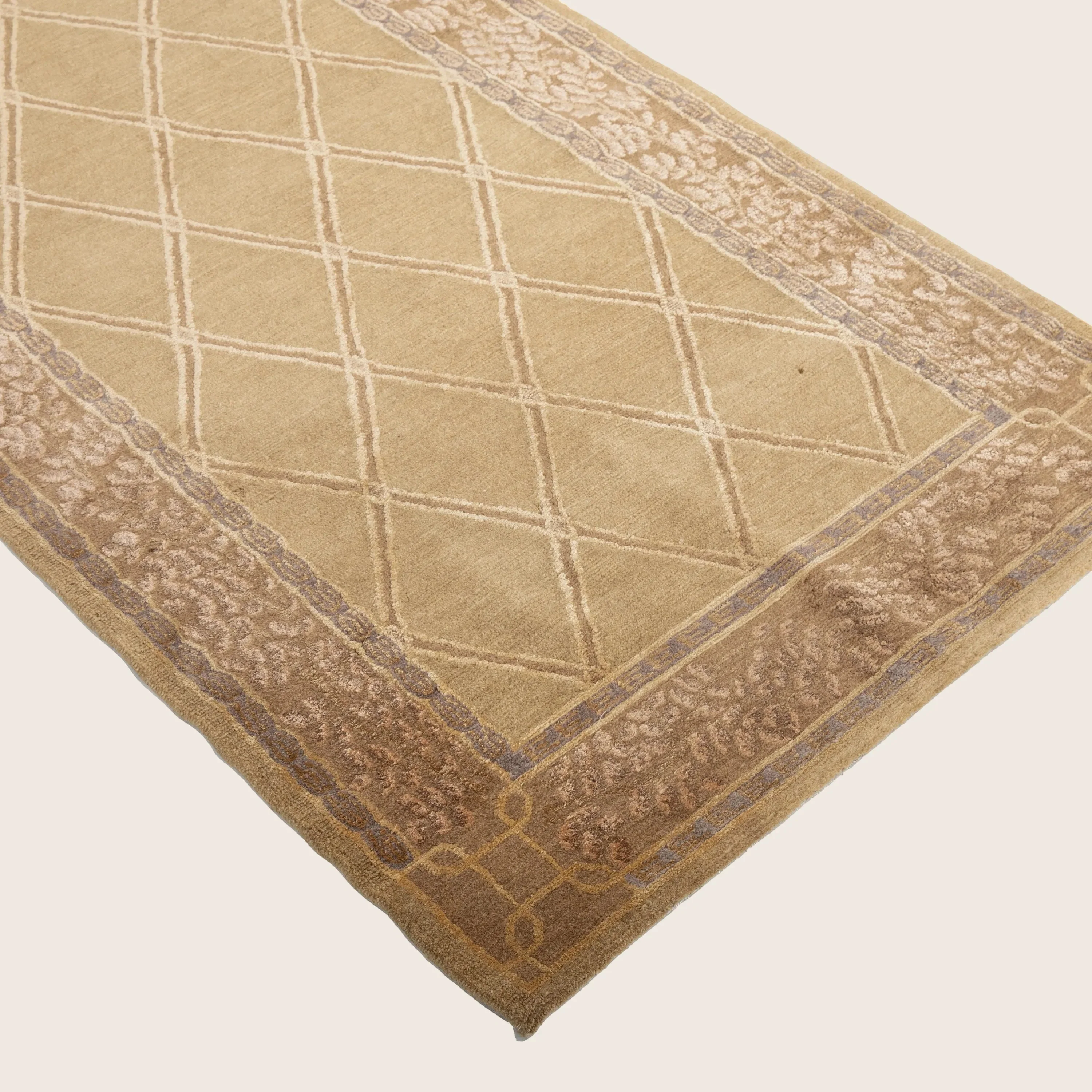 Brown Tibetan Traditional Wool Silk Blend Runner - 3'1" x 10'1" - Image 3