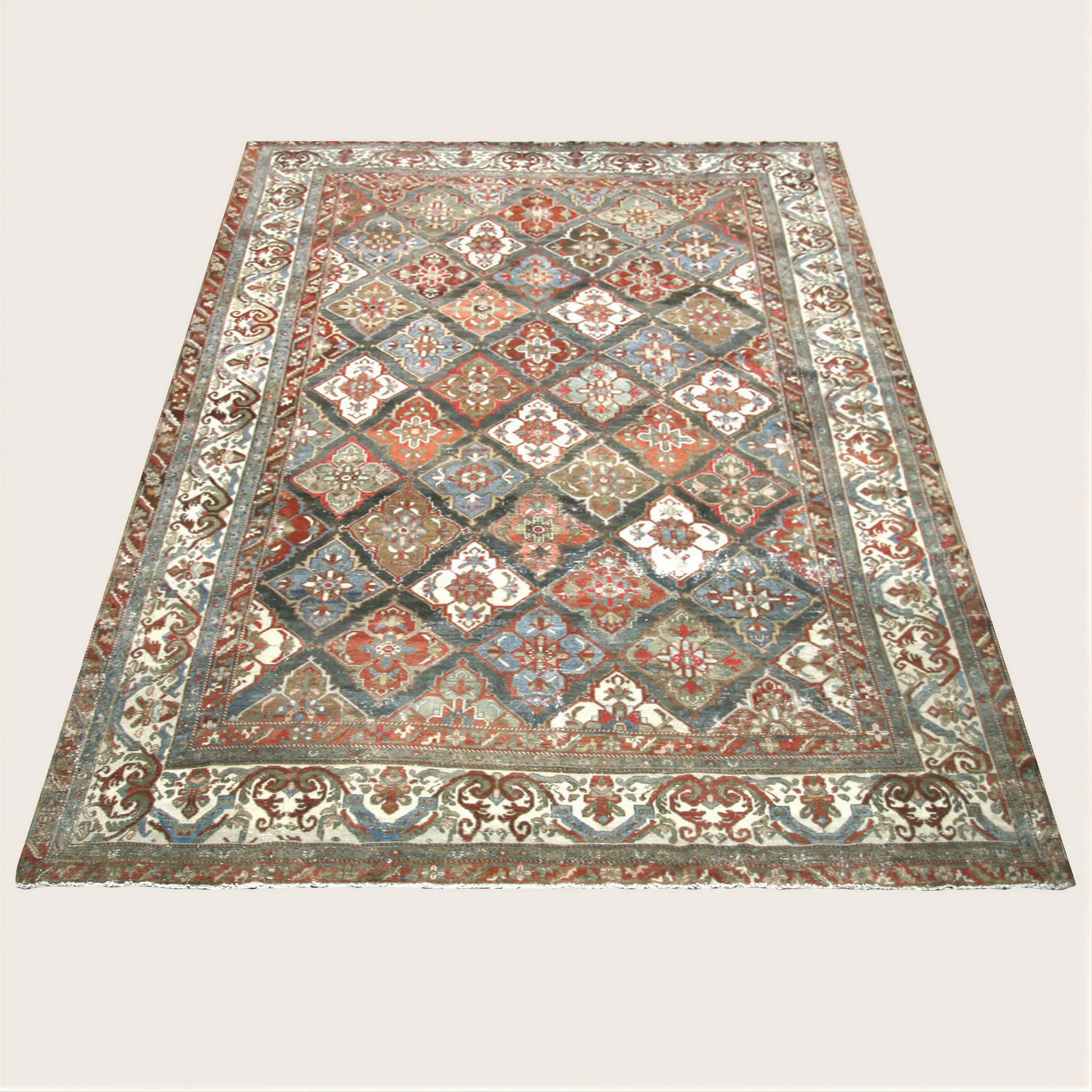 Red Vintage Antique Traditional Baktiari Wool Rug - 12'3" x 16'3" - Image 5