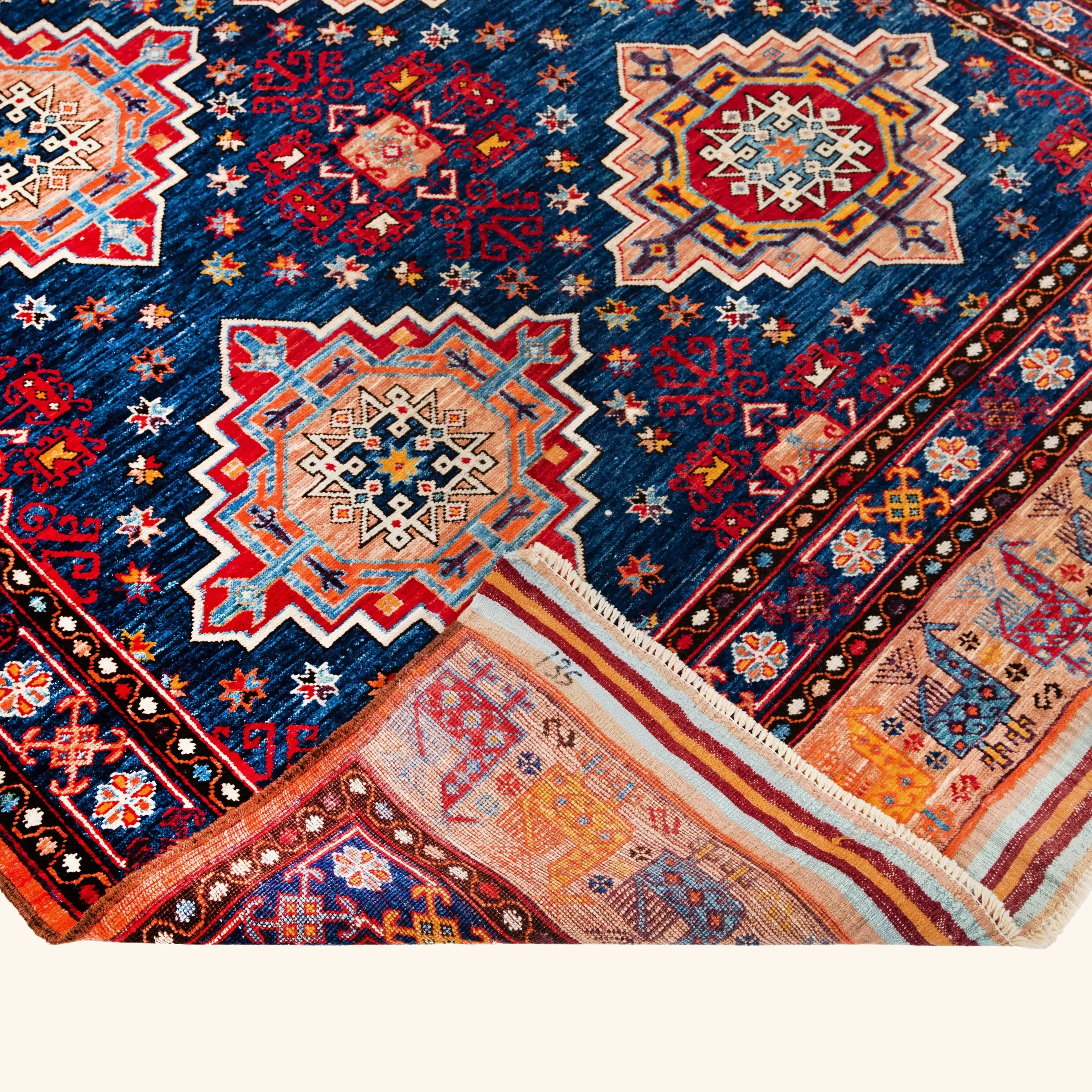 Multicolored Traditional Kazak Wool Rug - 4'10" x 7'7" - Image 4