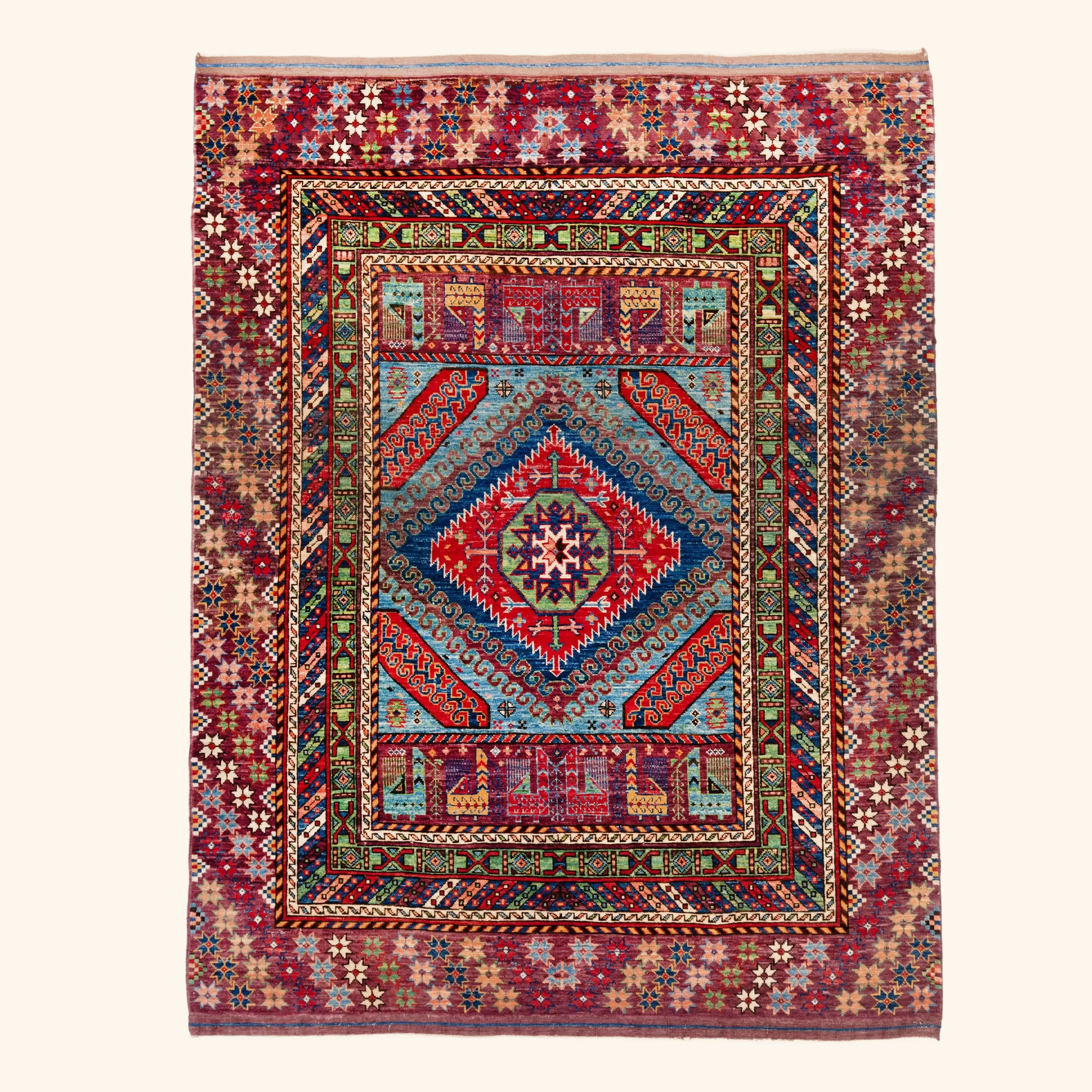 Red Traditional Kazak Wool Rug - 5'4" x 6'7"
