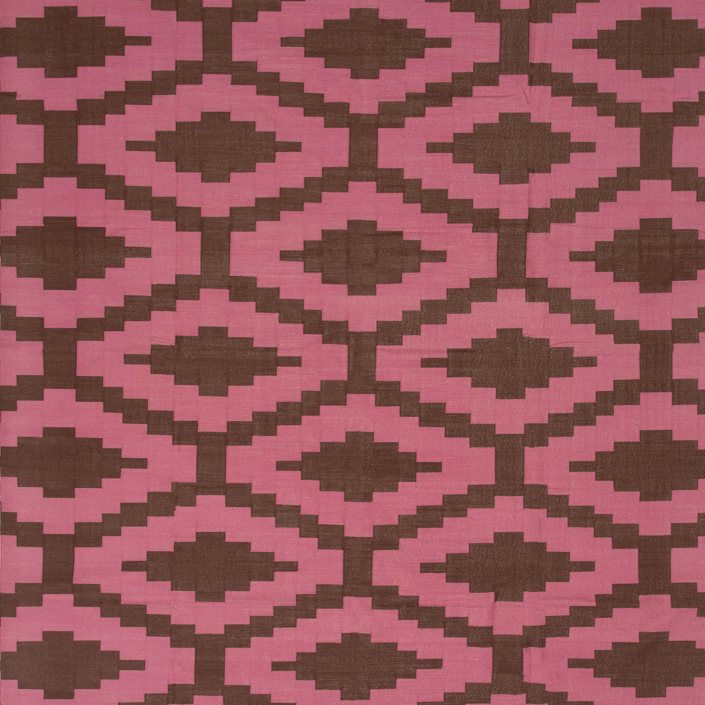 Pink & Brown Geometric Cotton Rug - 10' x 14'2 - Image 2