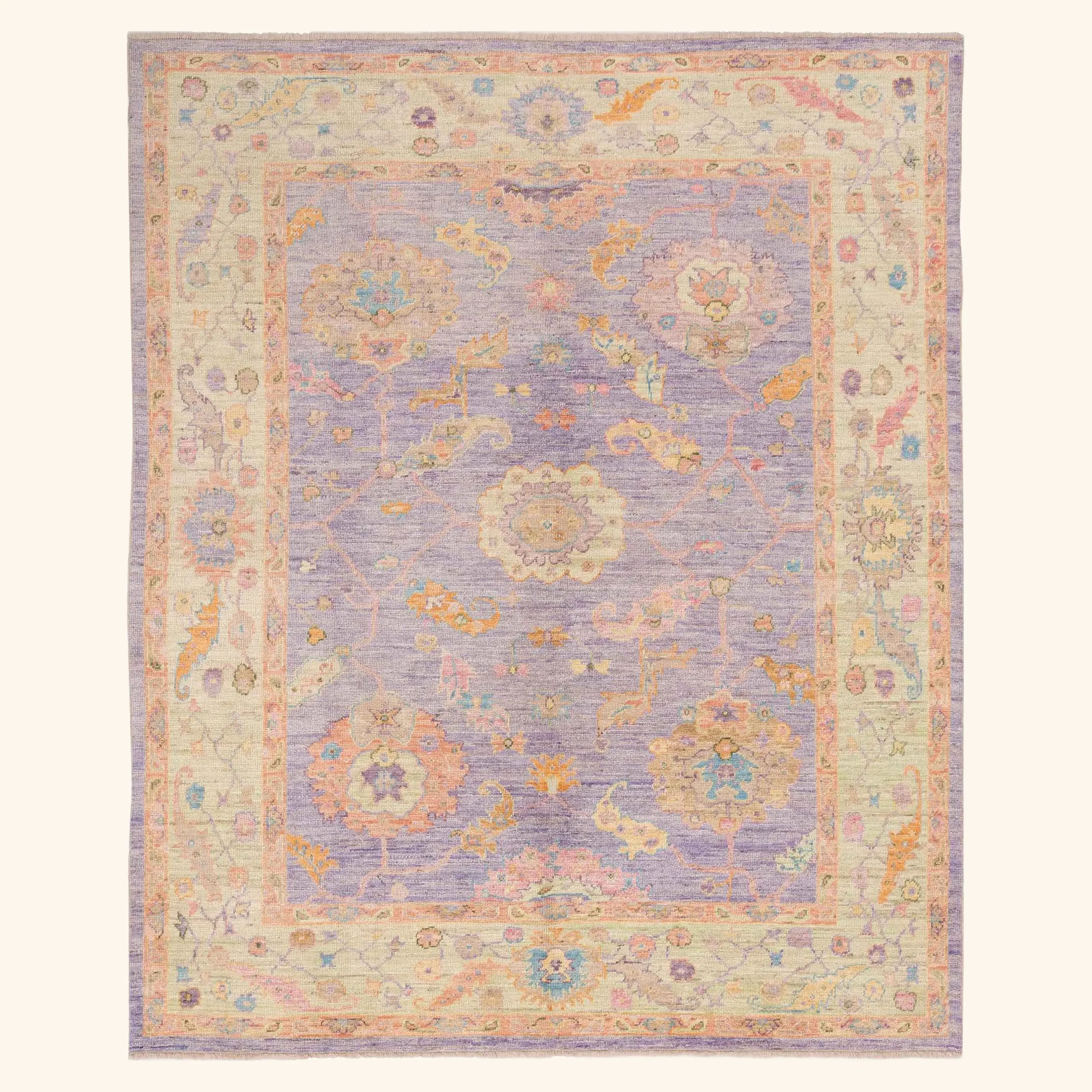 Purple Traditional Oushak Wool Rug - 8'3" x 9'6"