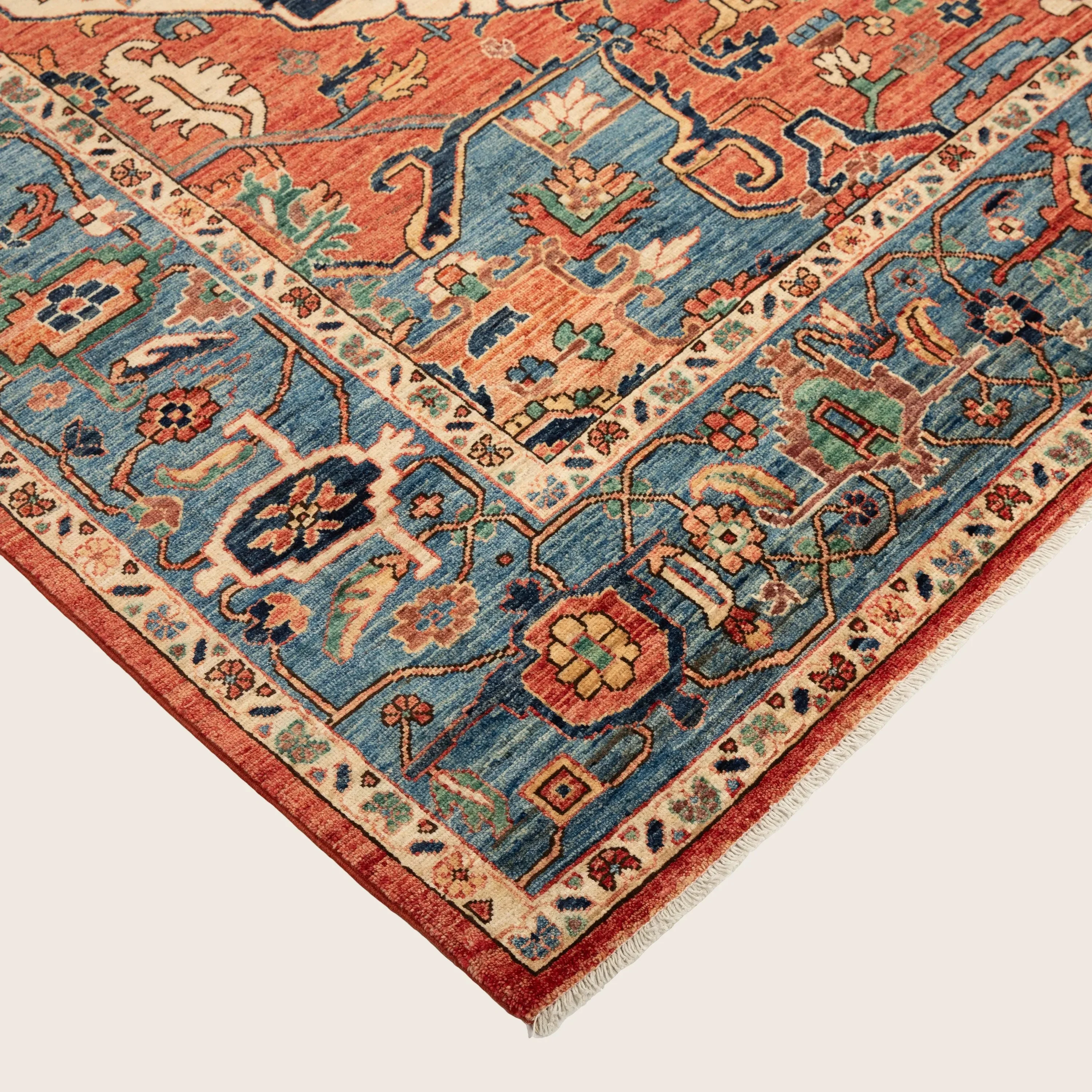 Blue Red Traditional Serapi Wool Rug - 9' x 13'1" - Image 3