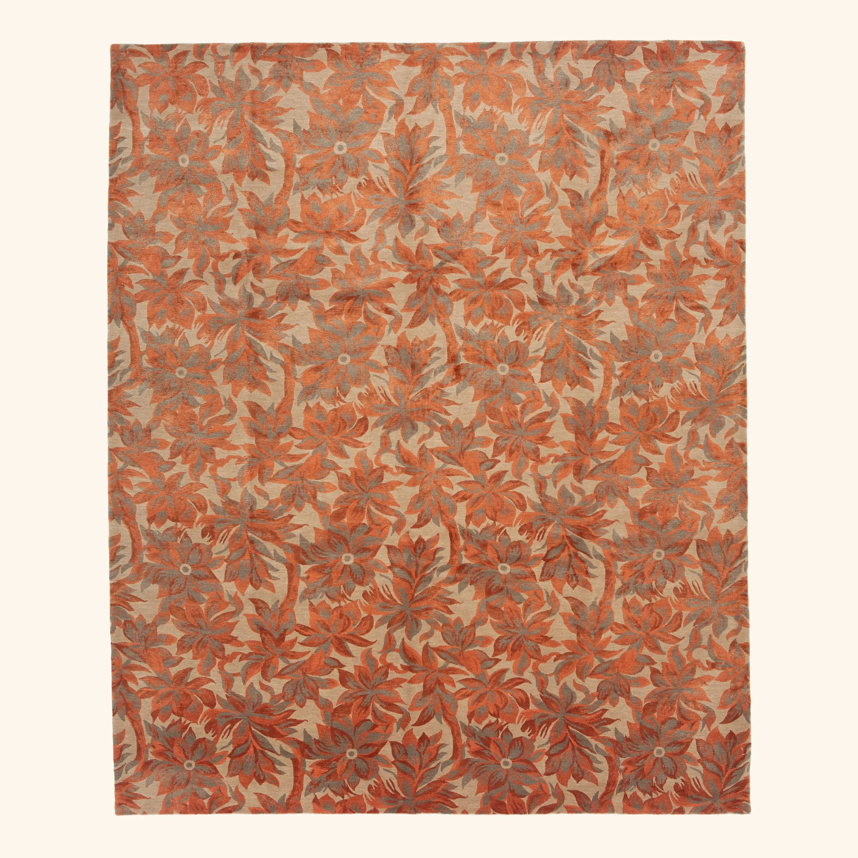 Orange Contemporary Tibetan Wool Silk Blend Rug - 8'1" x 10'