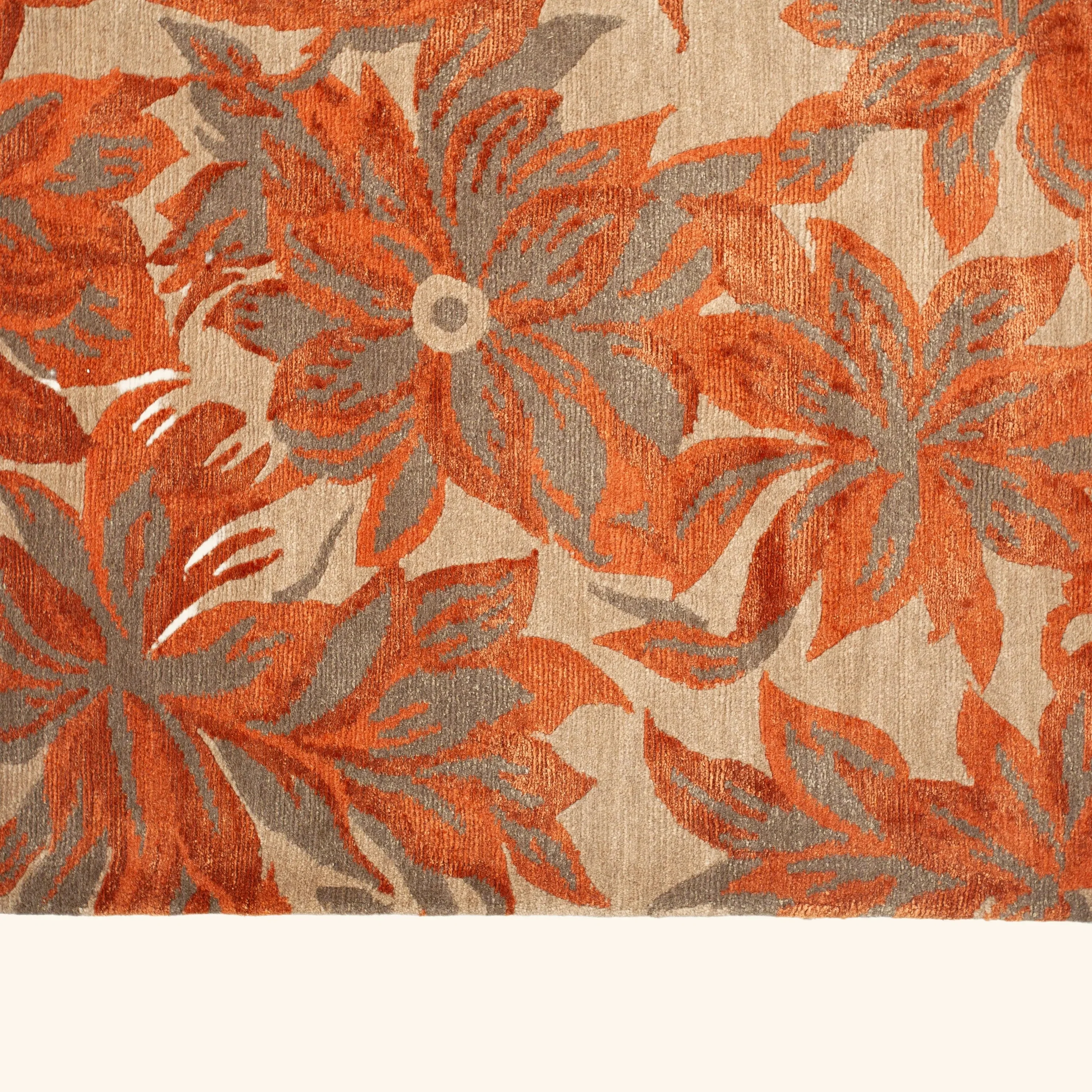 Orange Contemporary Tibetan Wool Silk Blend Rug - 8'1" x 10' - Image 5