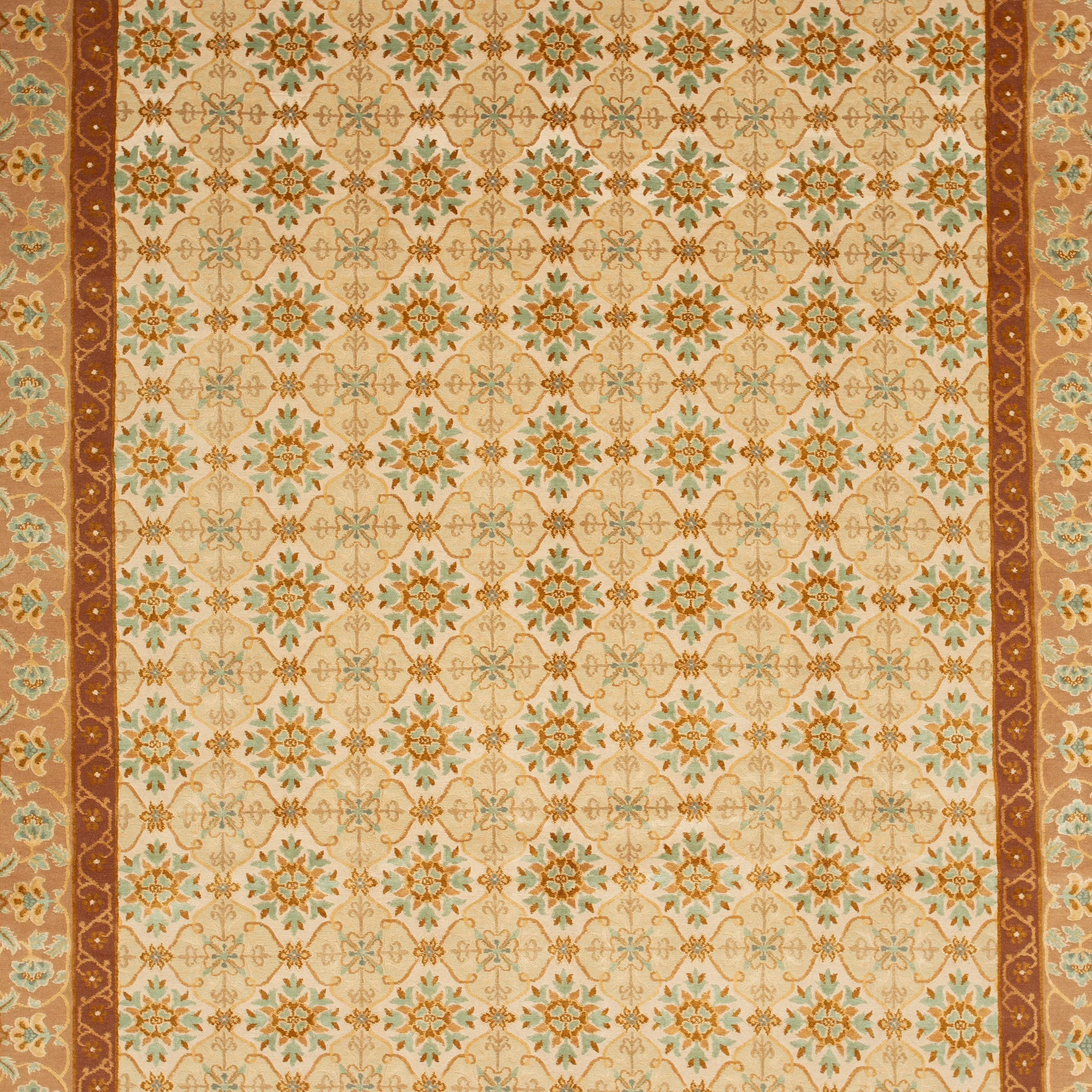 Rust Traditional Tibetan Wool Silk Blend Rug - 9' x 11'10" - Image 2