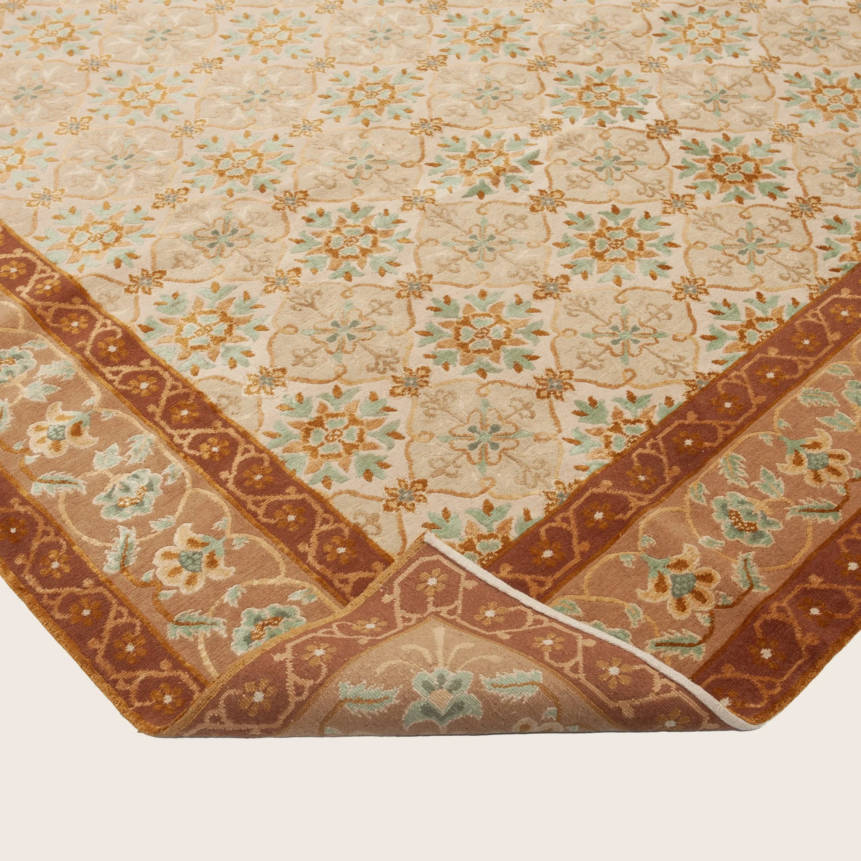 Rust Traditional Tibetan Wool Silk Blend Rug - 9' x 11'10" - Image 4