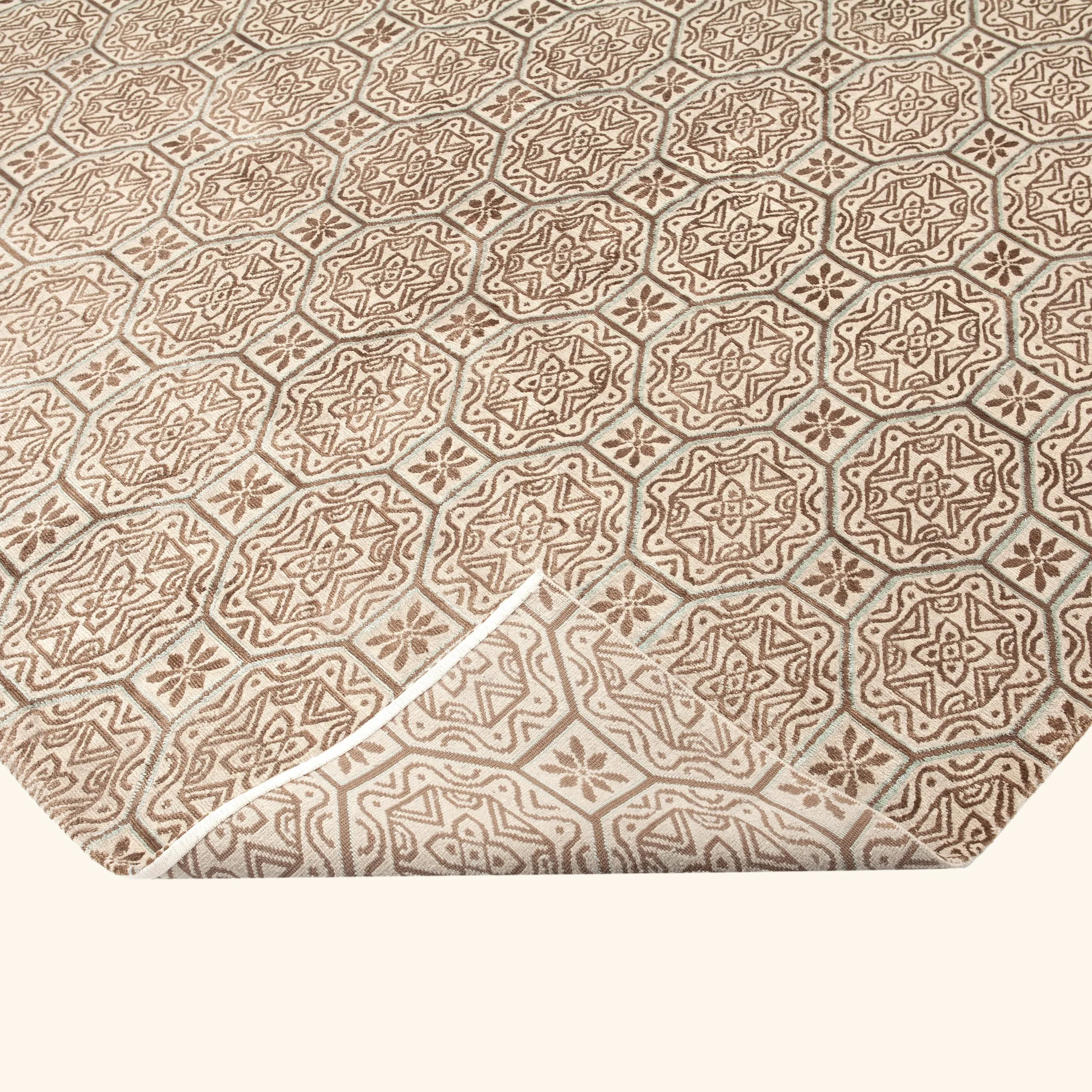 Brown Transitional Tibetan Wool Silk Blend Rug - 9'1" x 12' - Image 4