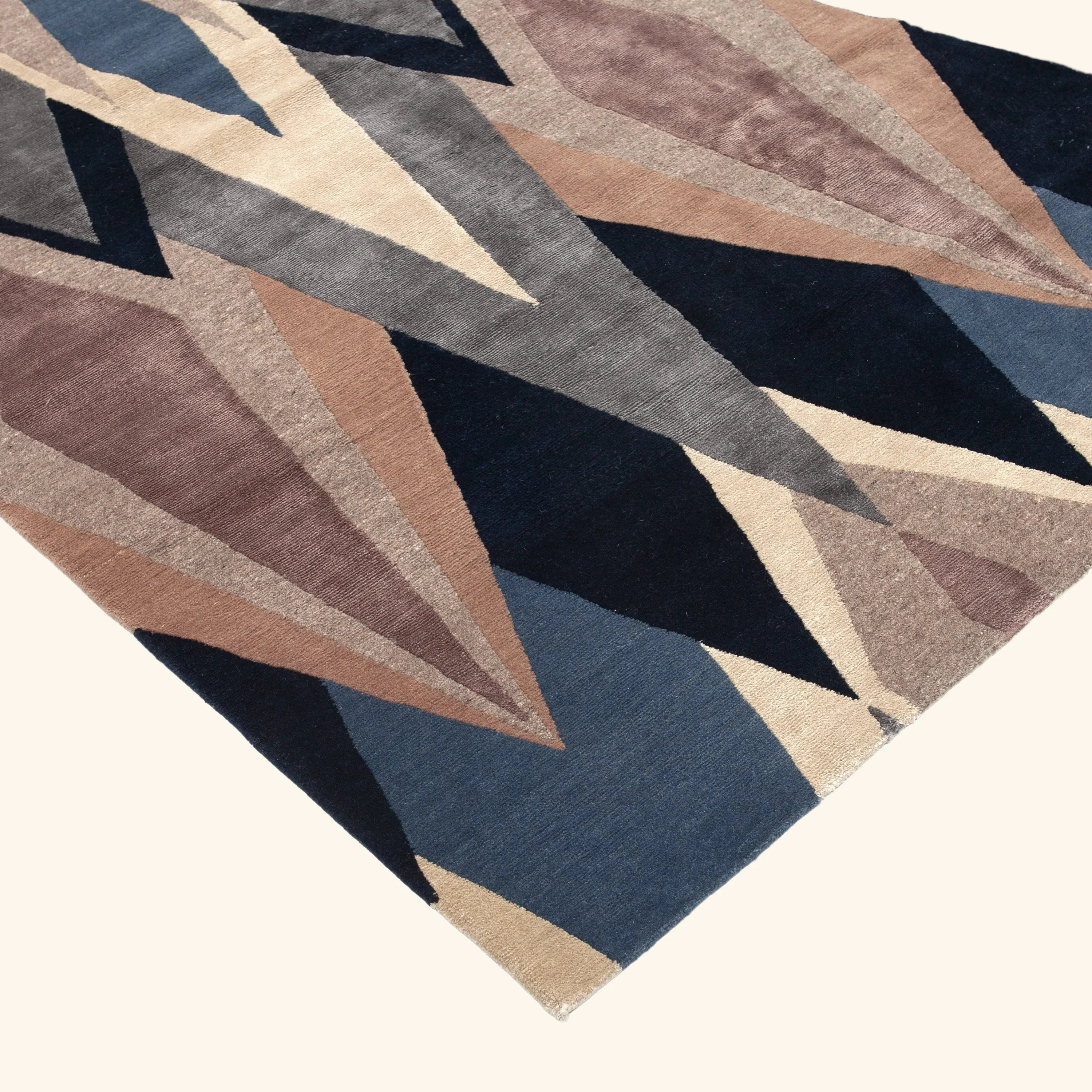 Blue Multi Contemporary Tibetan Wool Silk Blend Rug - 9'1" x 12'1" - Image 3
