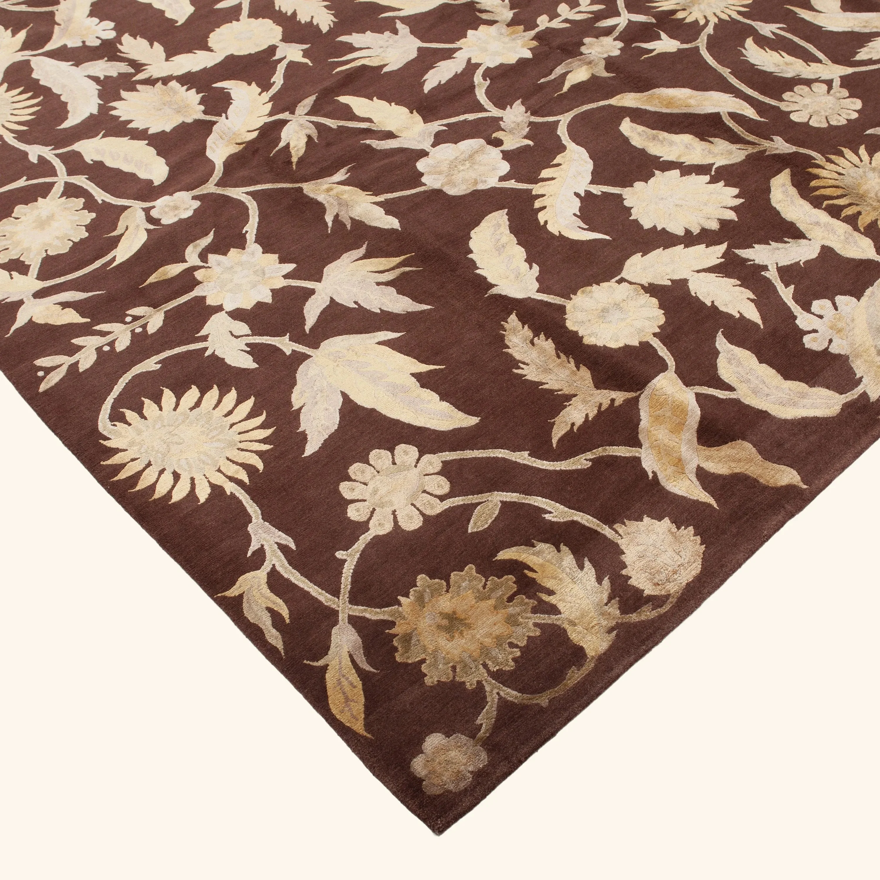 Brown Traditional Tibetan Wool Silk Blend Rug - 9'1" x 12'2" - Image 3