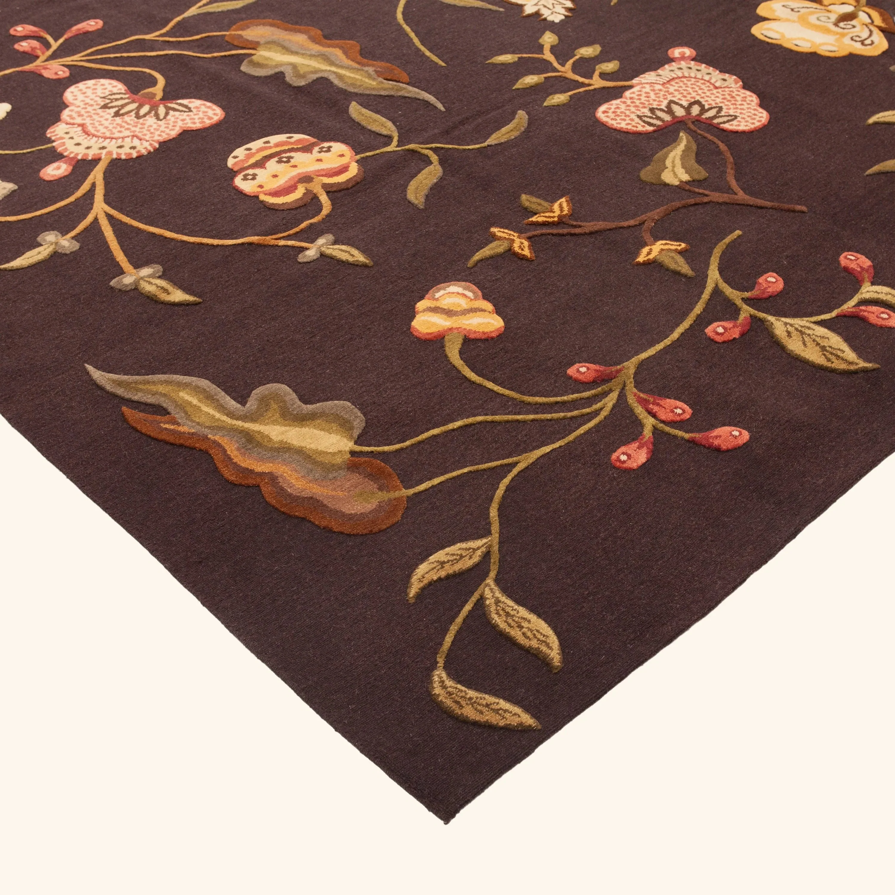 Brown Traditional Tibetan Wool Silk Blend Rug - 9'2" x 11'7" - Image 3