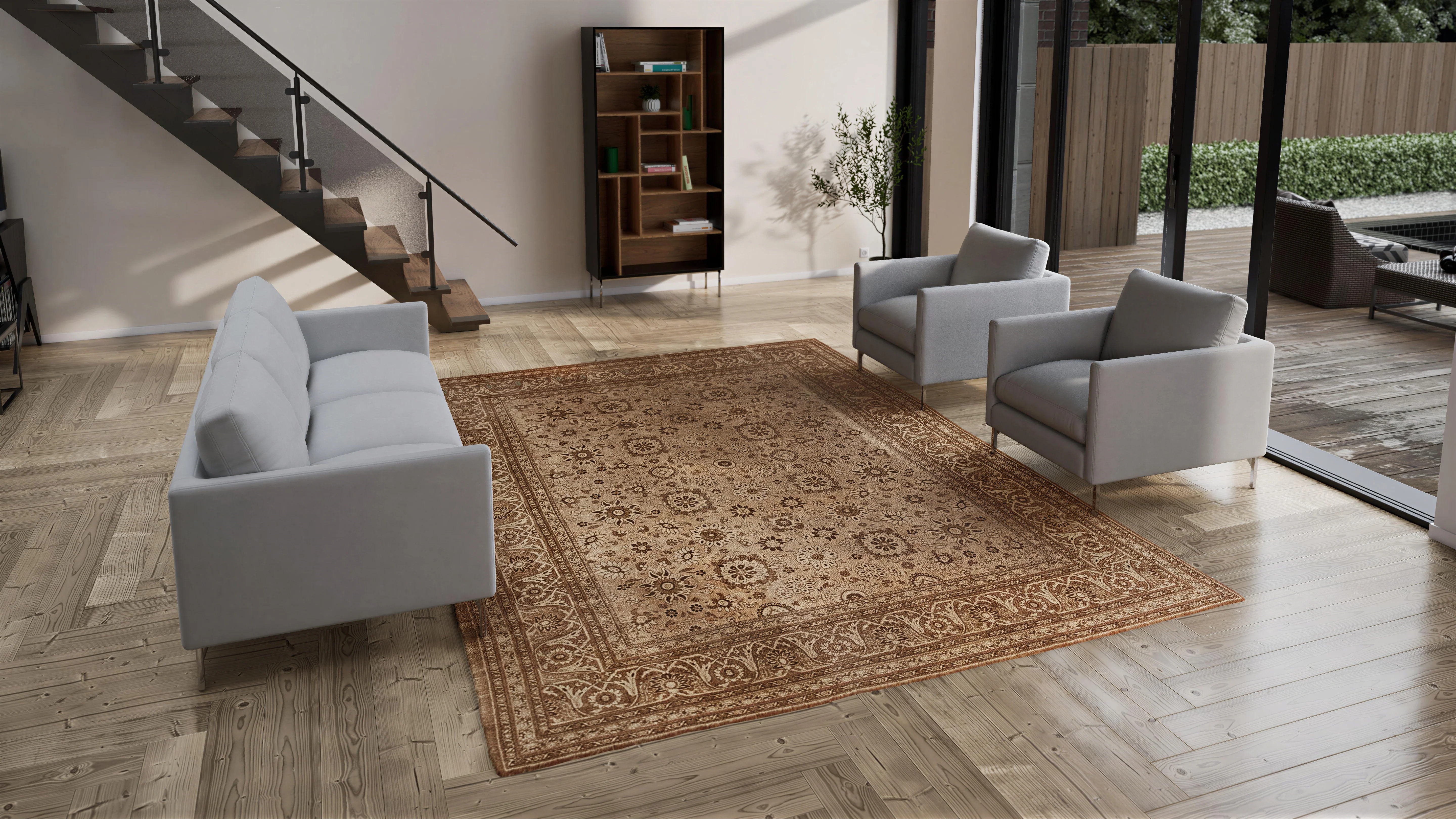 Brown Antique Persian Tabriz Rug - 9' x 12'3" - Image 3