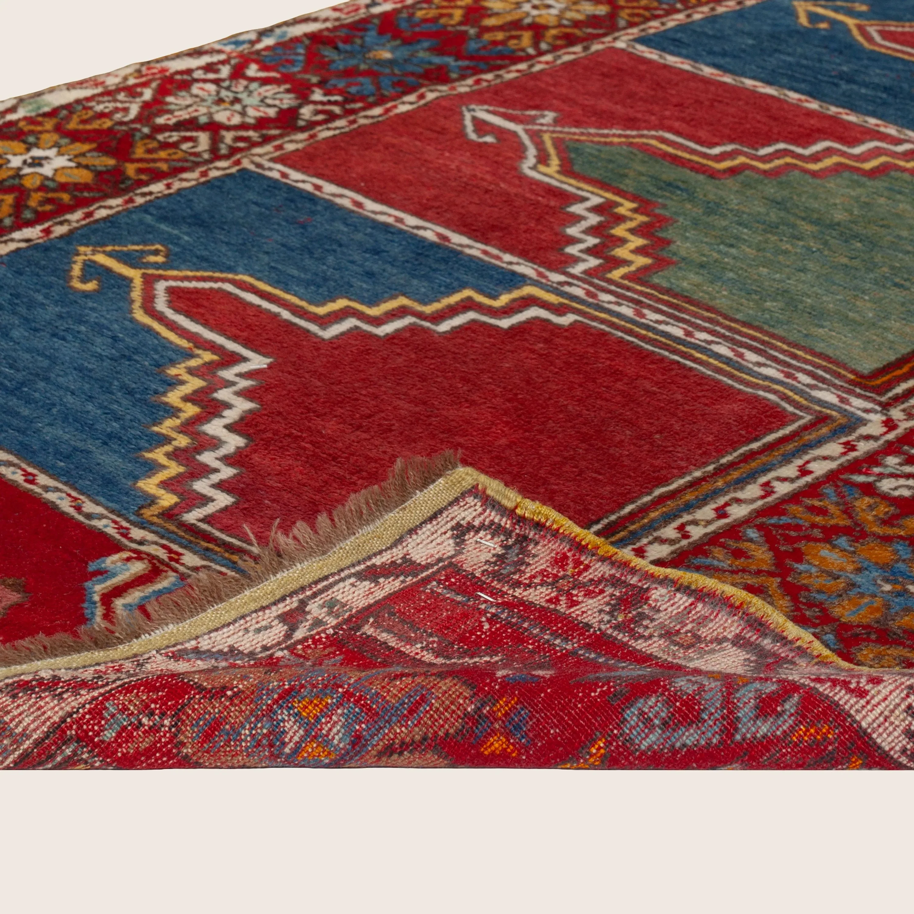 Red & Blue Vintage Traditional Wool Persian Rug - 3'6" x 5' - Image 4