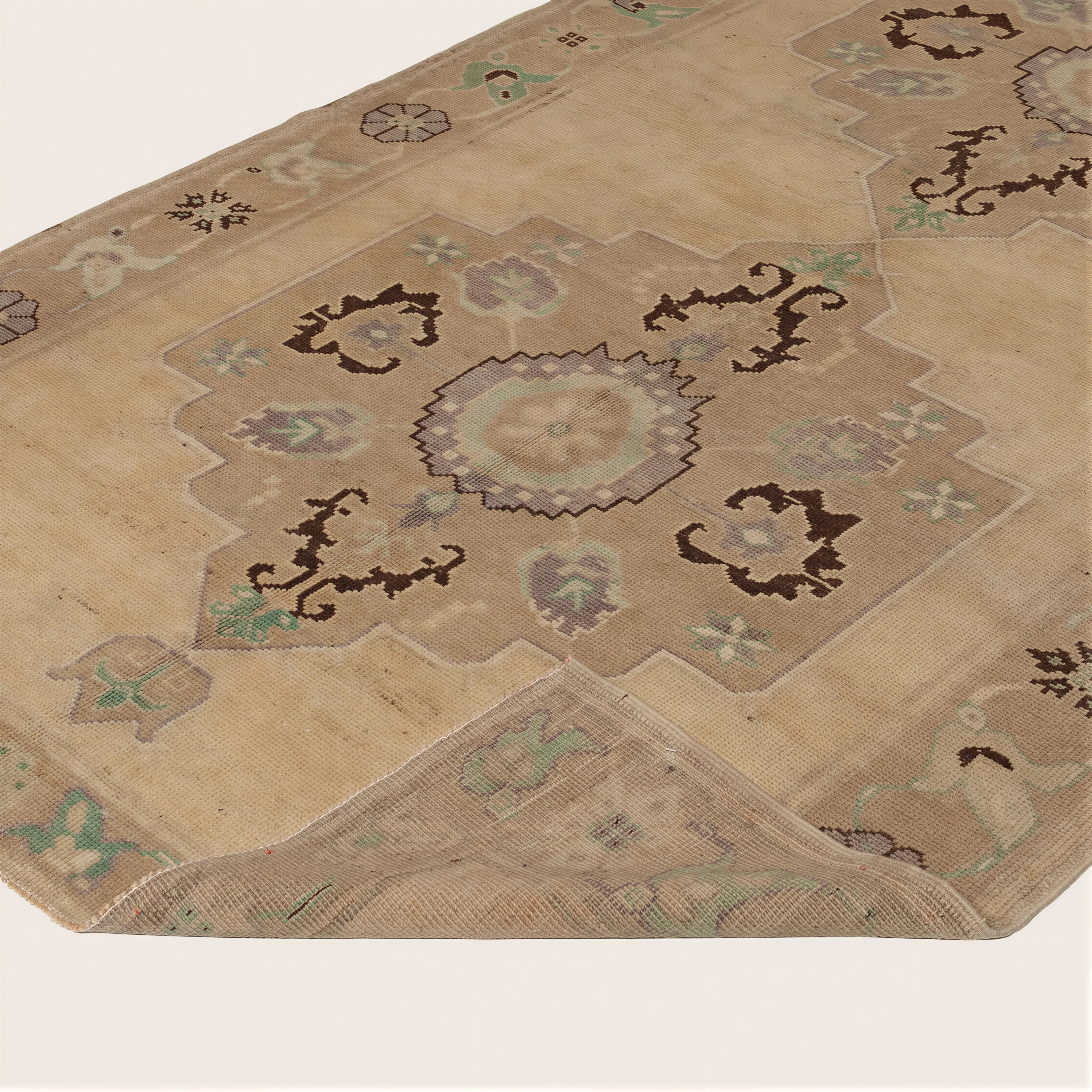 Beige Vintage Traditional Wool Rug - 5'2" x 12' - Image 4