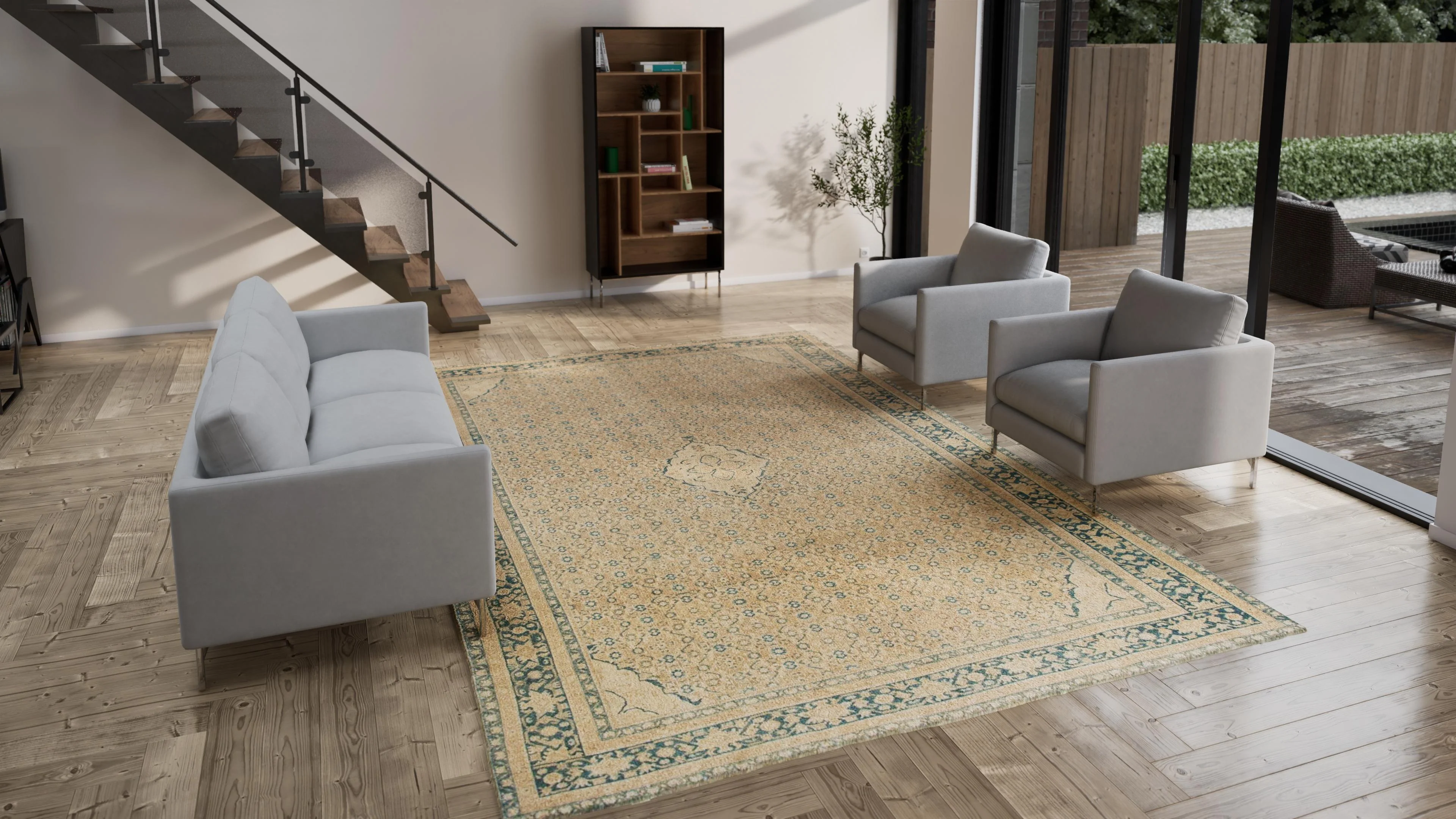 Beige Vintage Persian Tabriz Rug - 9'10" x 13'7" - Image 3