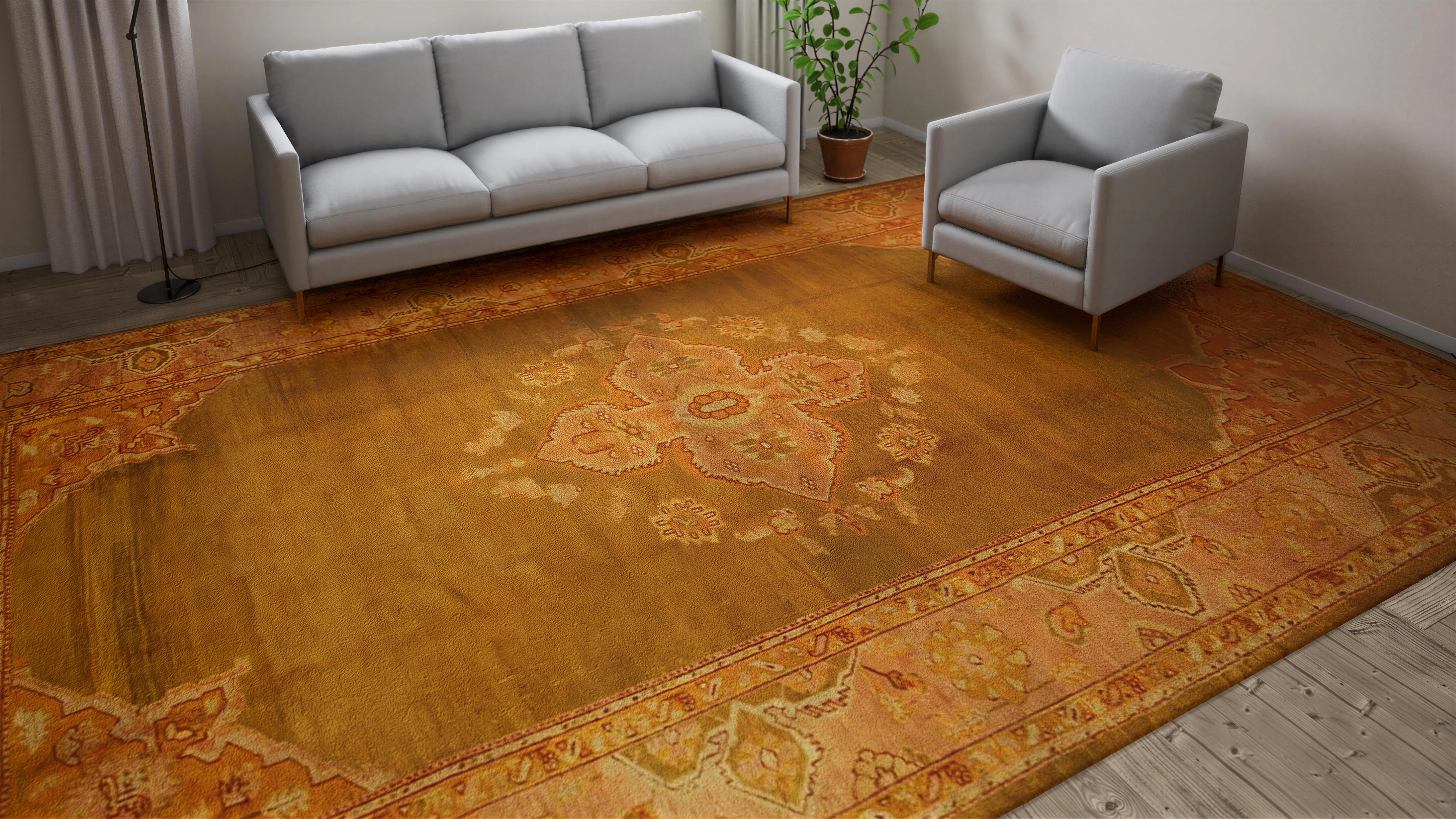 Gold Antique Turkish Oushak Rug - 10'2" x 15'8" - Image 7