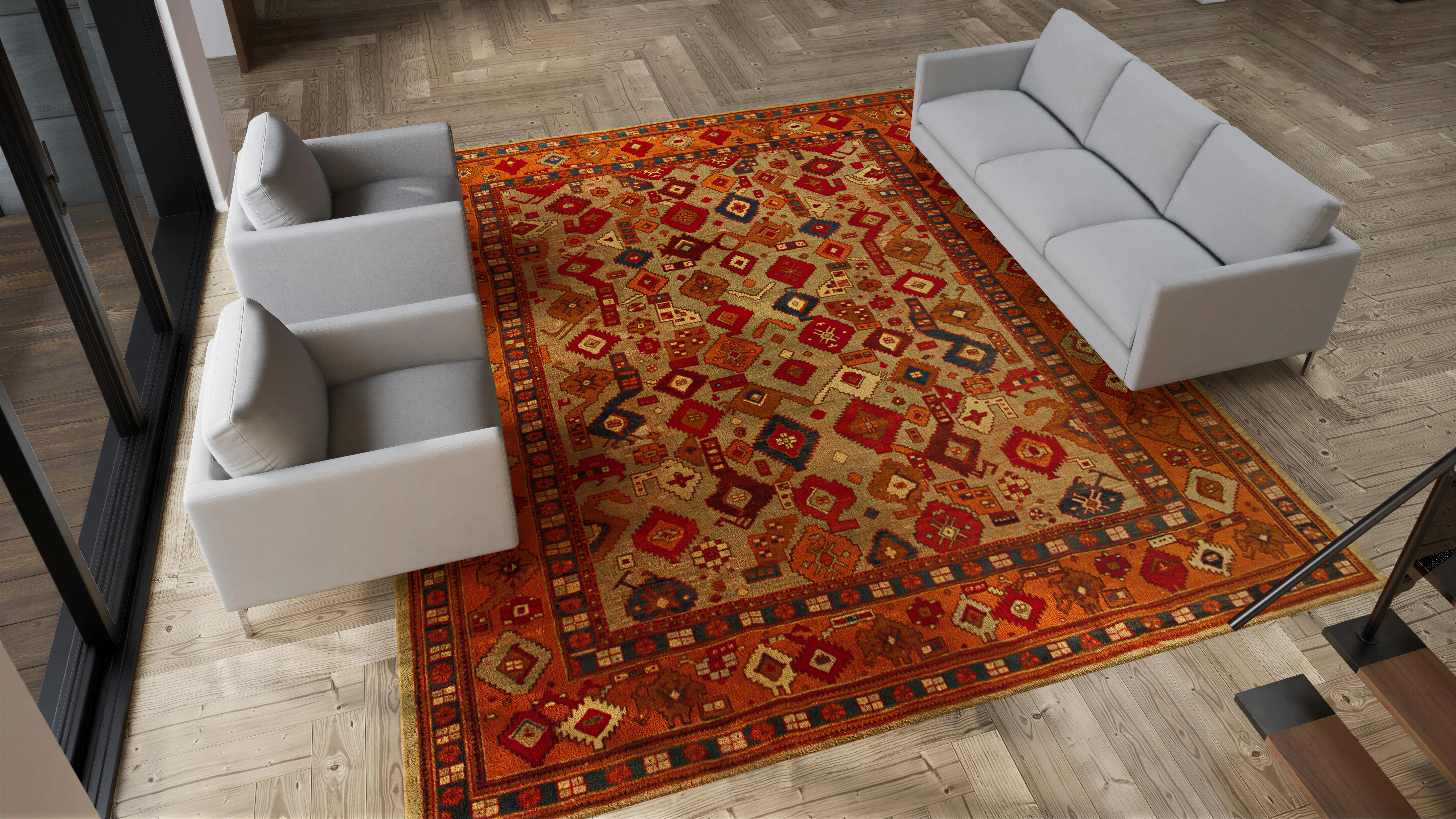 Orange Antique Turkish Oushak Rug - 11'10" x 13'3" - Image 7