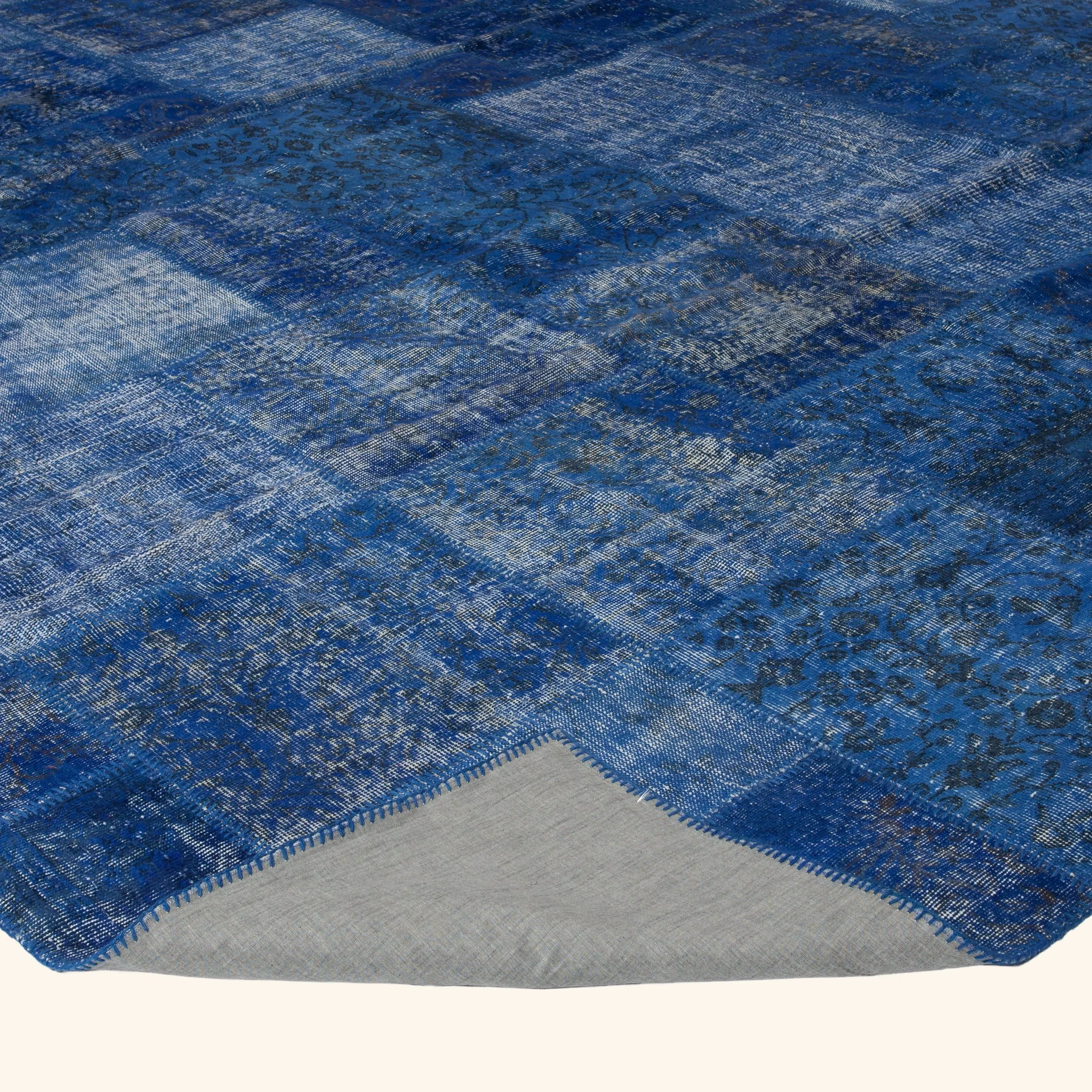 Blue Patchwork Wool Rug - 11'11" x 14'11" - Image 5