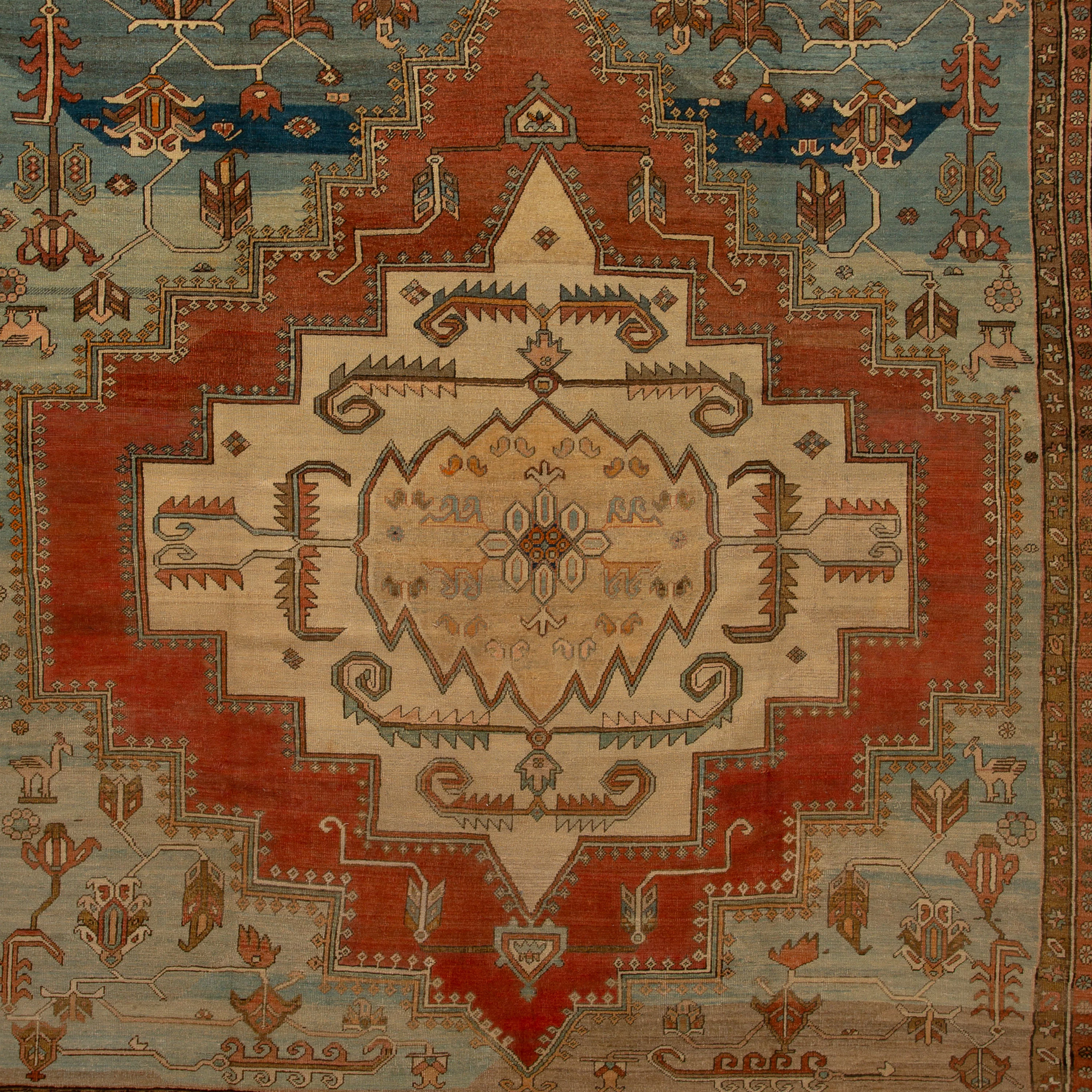 Light Blue and Orange Antique Persian Rug - 12'6" x 13' - Image 2